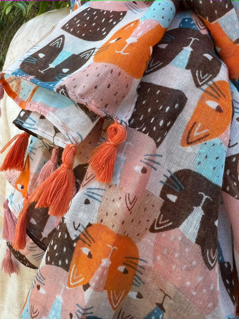 🧡  Cat Scarf - Multicoloured - Tassels