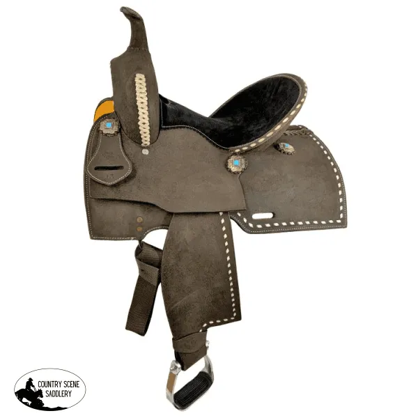 14" Double T  Barrel style saddle with White buckstitch accents