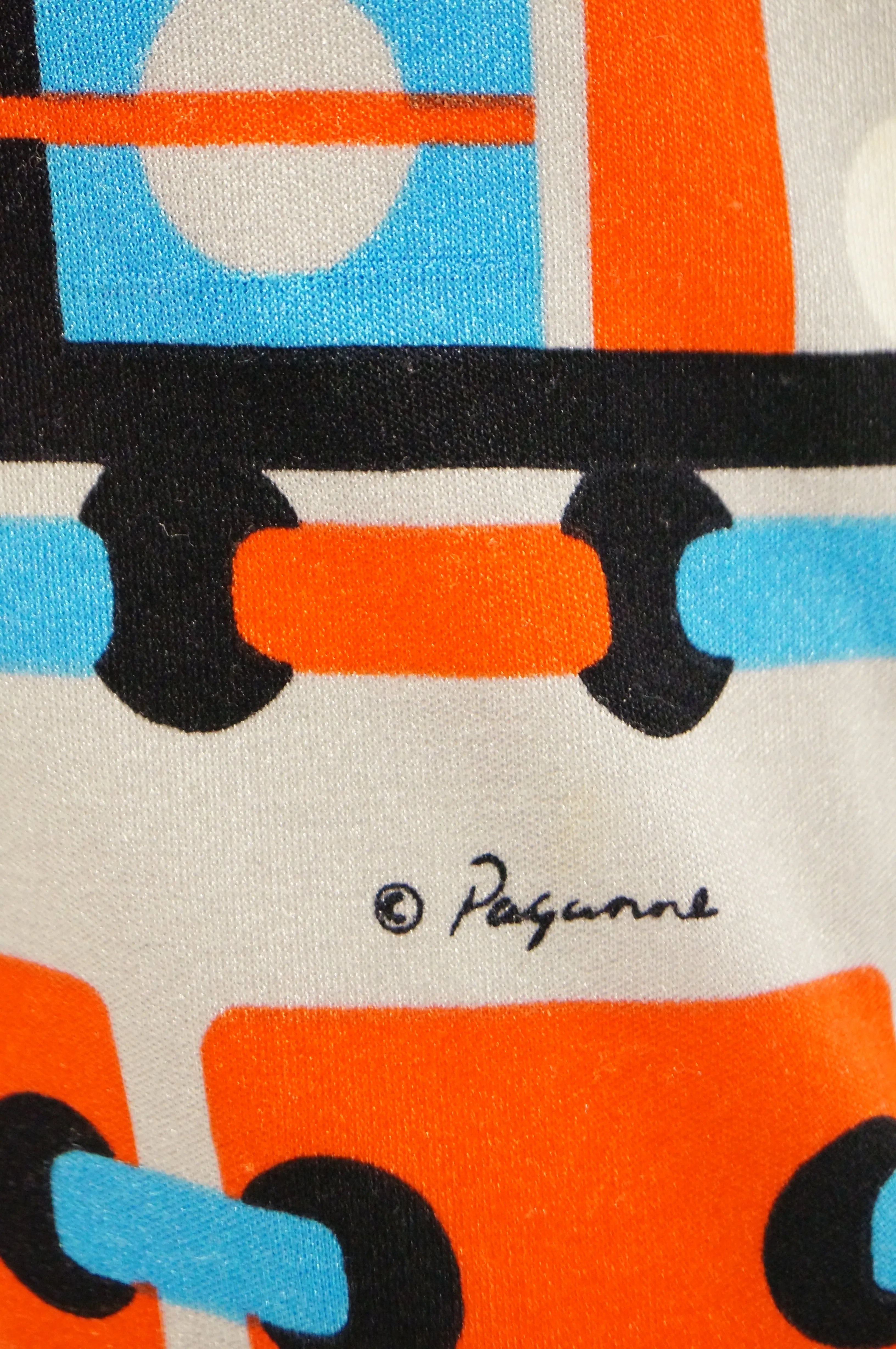 1960s Paganne Blue and Orange Geometric Graphic Knit Dress