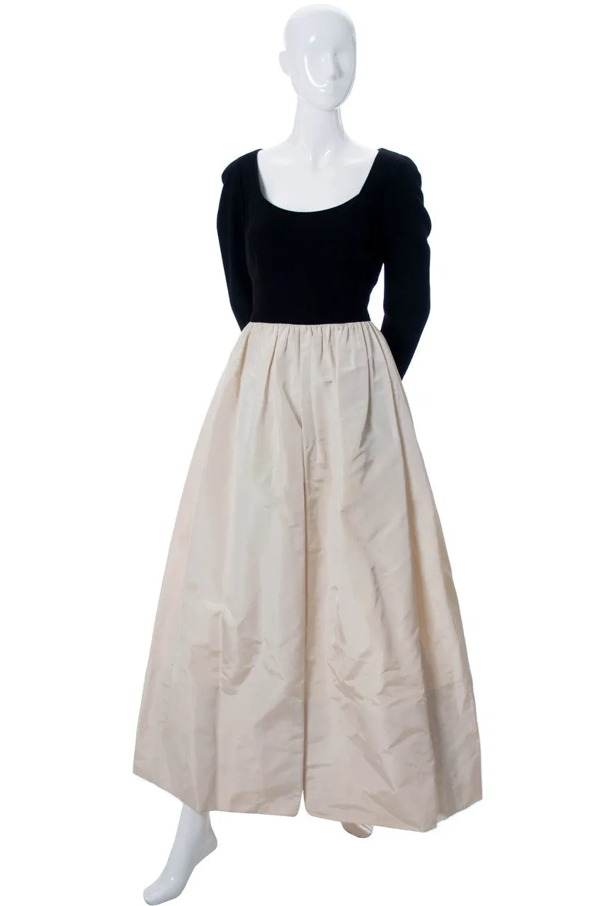 1960's Pauline Trigere Black and Cream Vintage Evening Gown