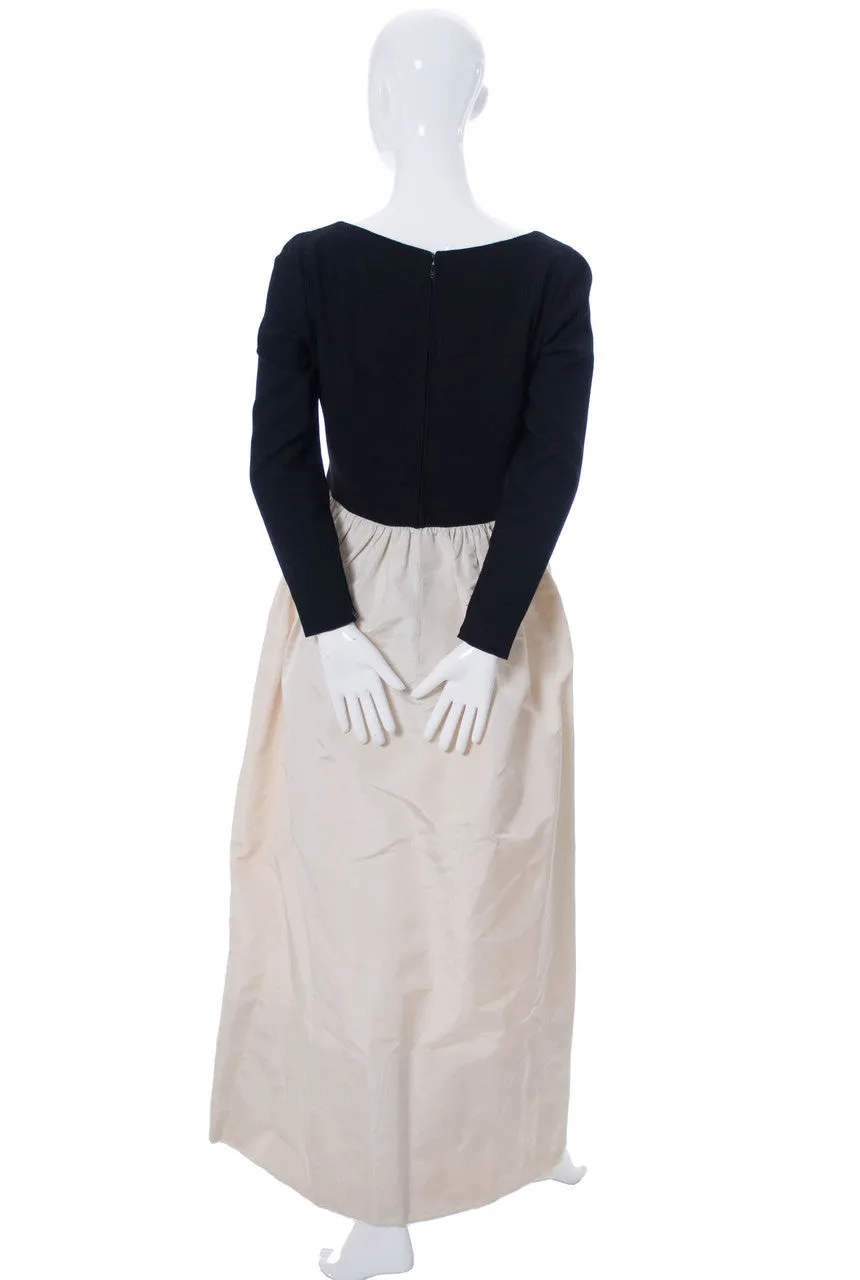 1960's Pauline Trigere Black and Cream Vintage Evening Gown