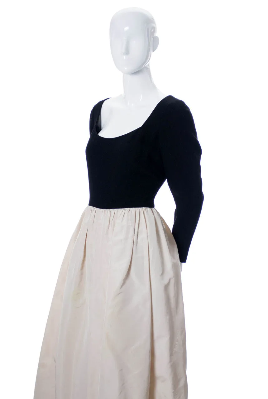 1960's Pauline Trigere Black and Cream Vintage Evening Gown