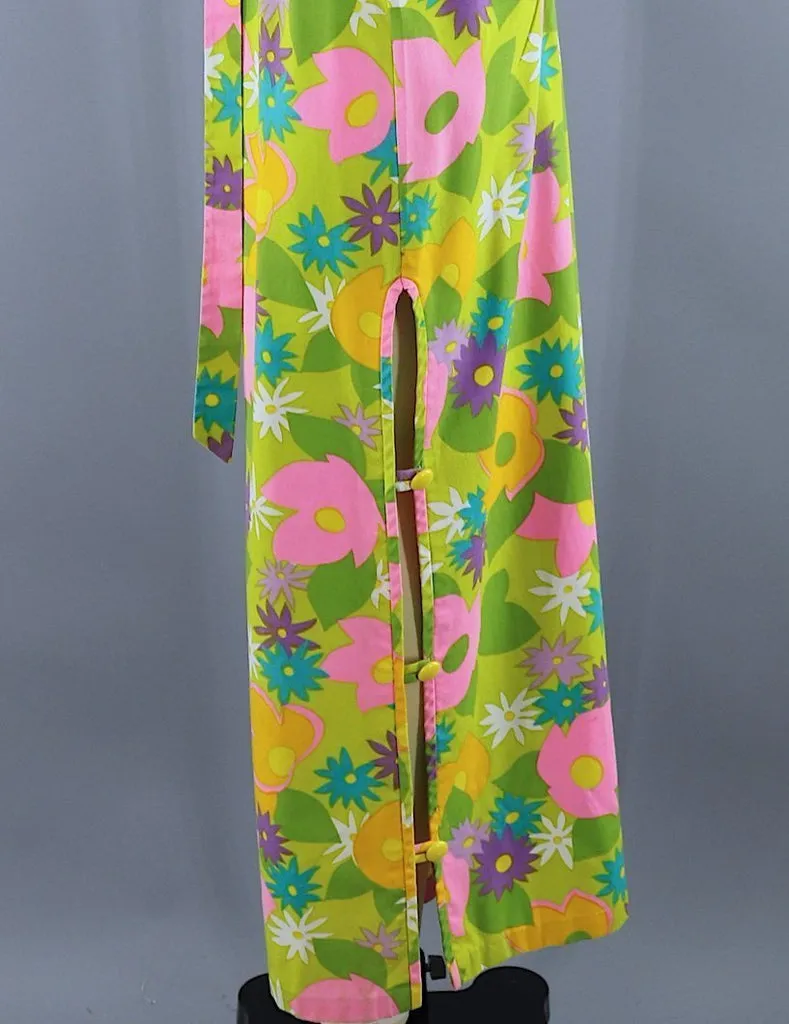 1960s Vintage LANZ Jumpsuit Romper / Yellow Green Mod Floral / XXS