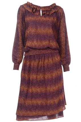 1970s Missoni Purple & Copper Metallic 2Pc Dress Top & Skirt