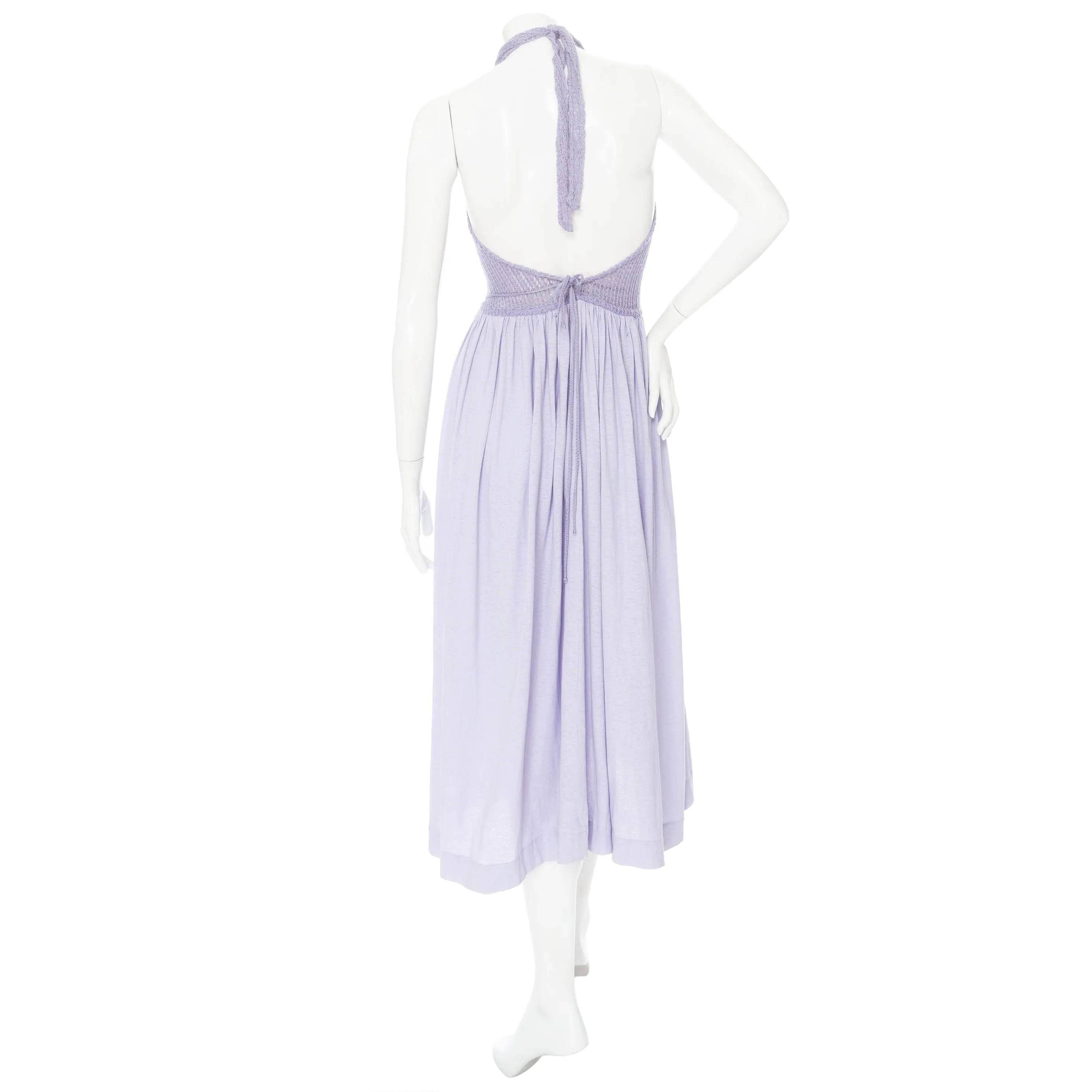 1977 Lilac Cotton-Blend Crocheted Halter Dress