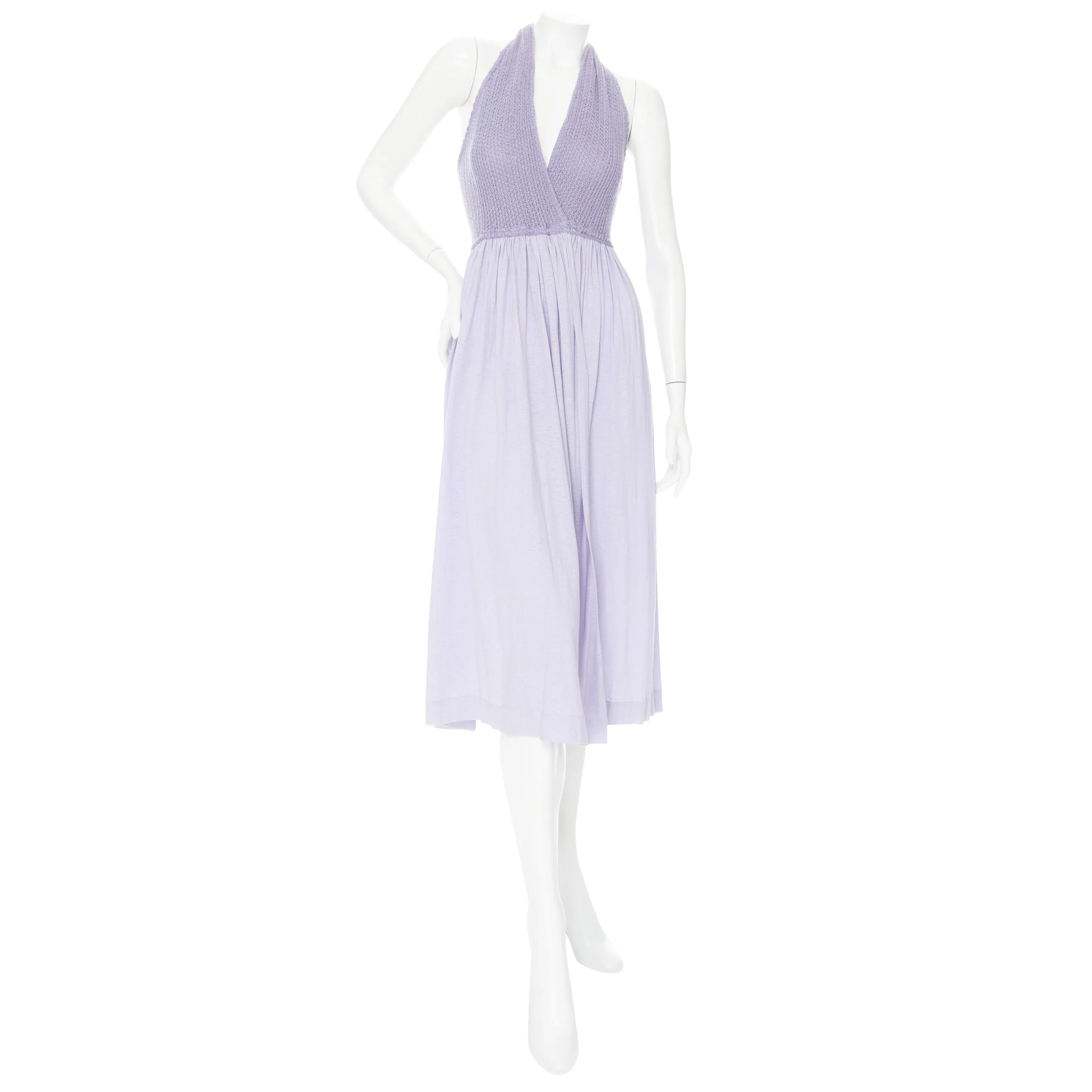 1977 Lilac Cotton-Blend Crocheted Halter Dress