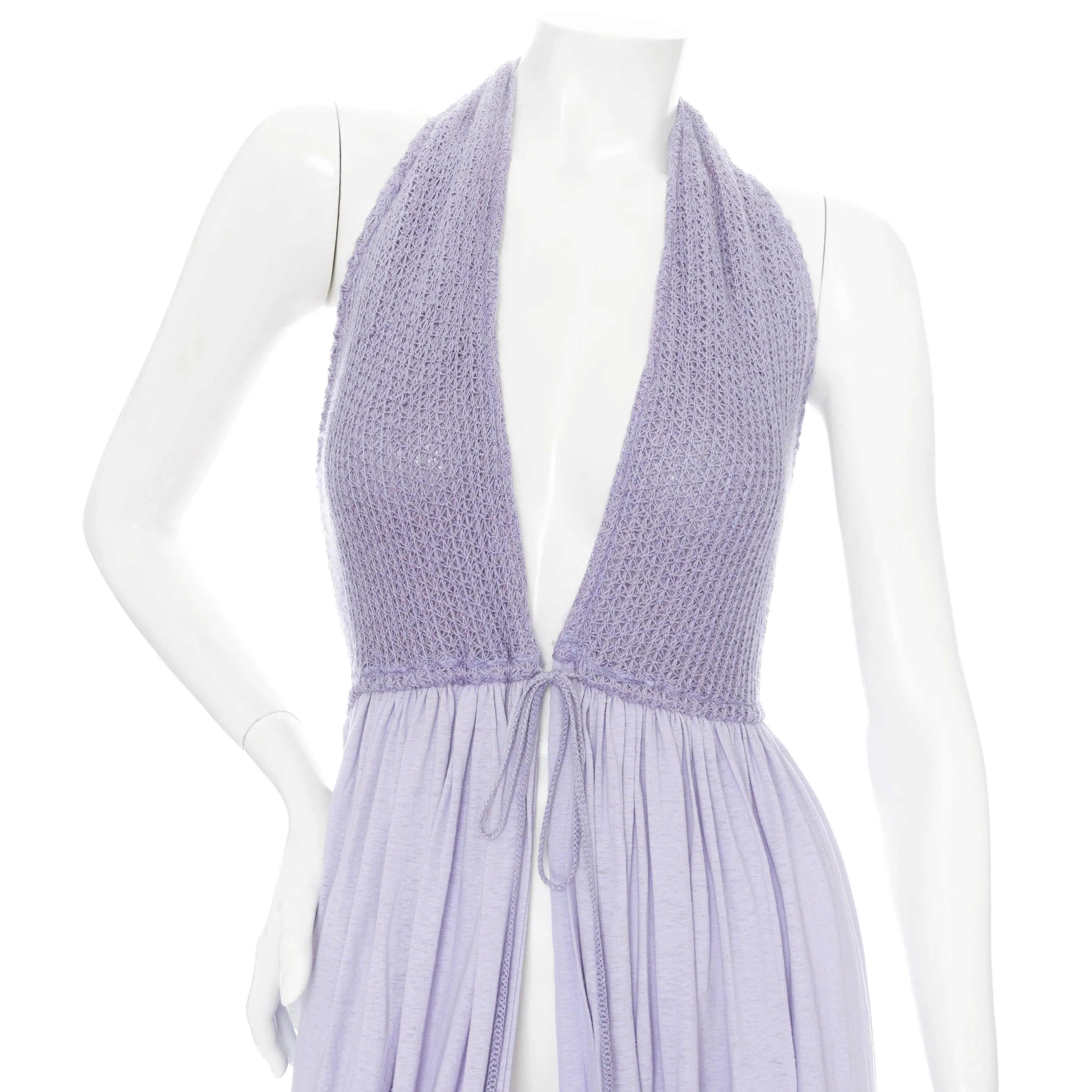 1977 Lilac Cotton-Blend Crocheted Halter Dress