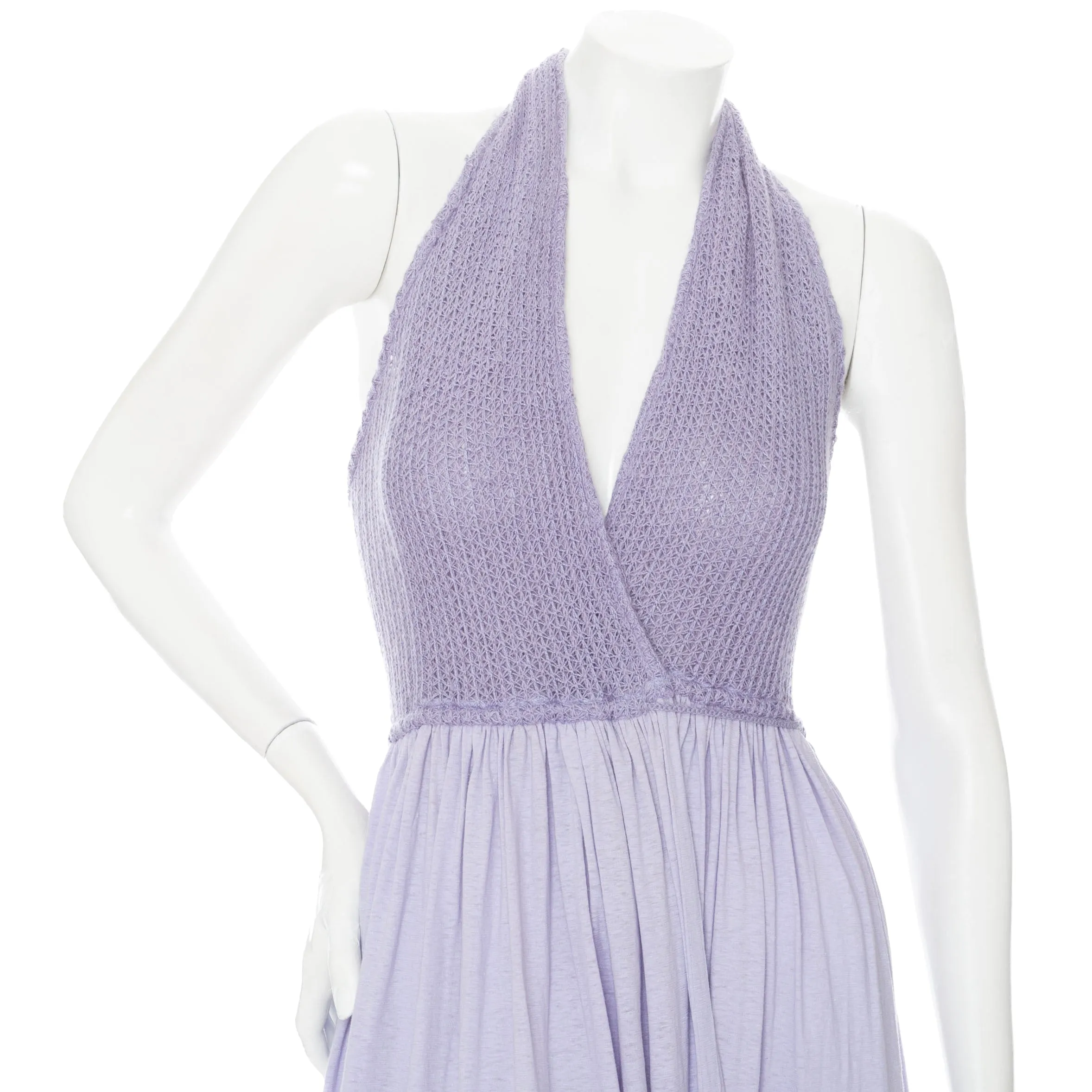 1977 Lilac Cotton-Blend Crocheted Halter Dress