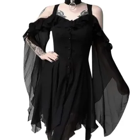 2024 Plus Size Women’s Gothic Ruffled Sling Dress - Fashion Shoulder Irregular Dress