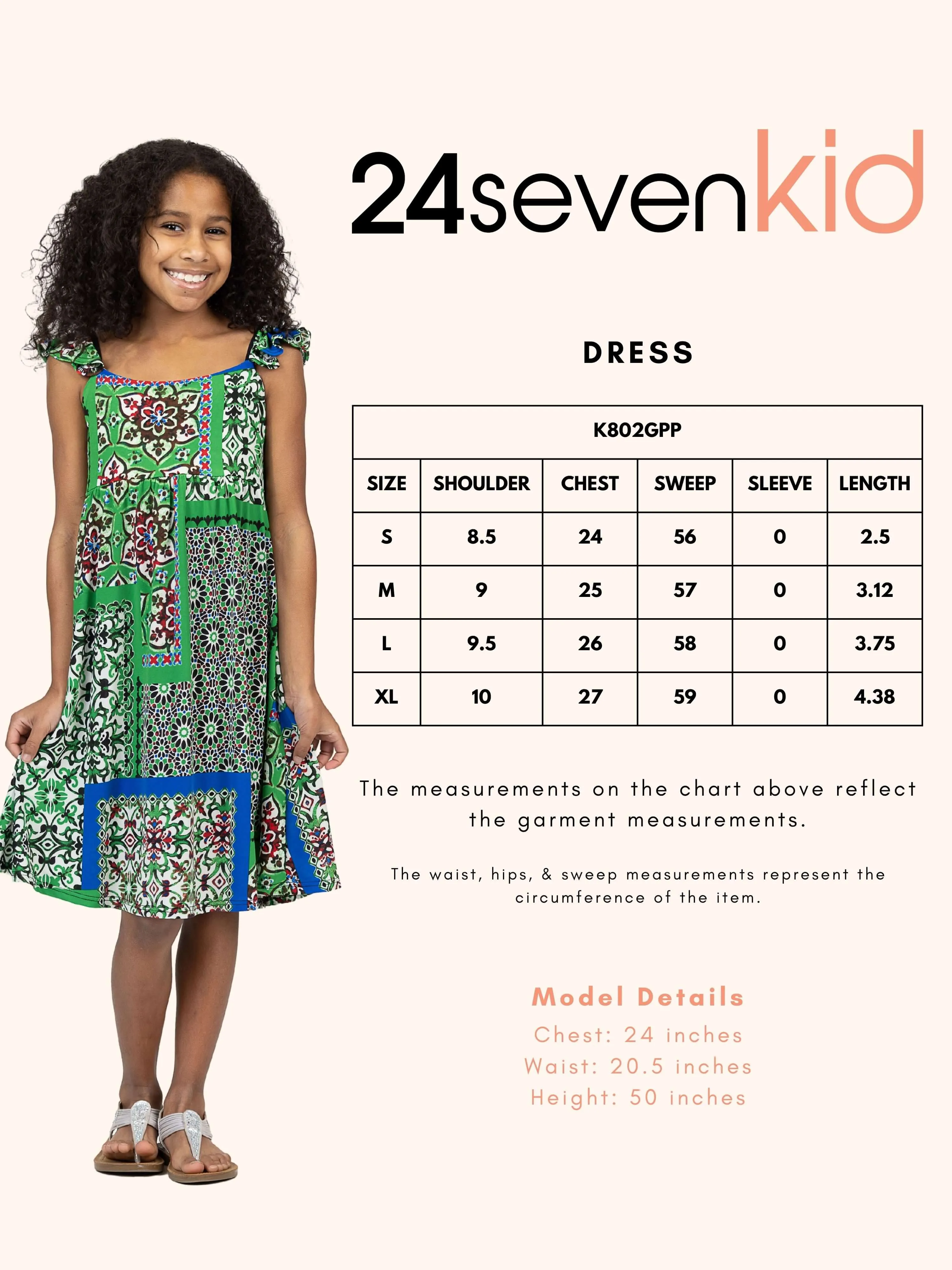 24sevenkid Girls Green Scarf Print Ruffle Summer Dress