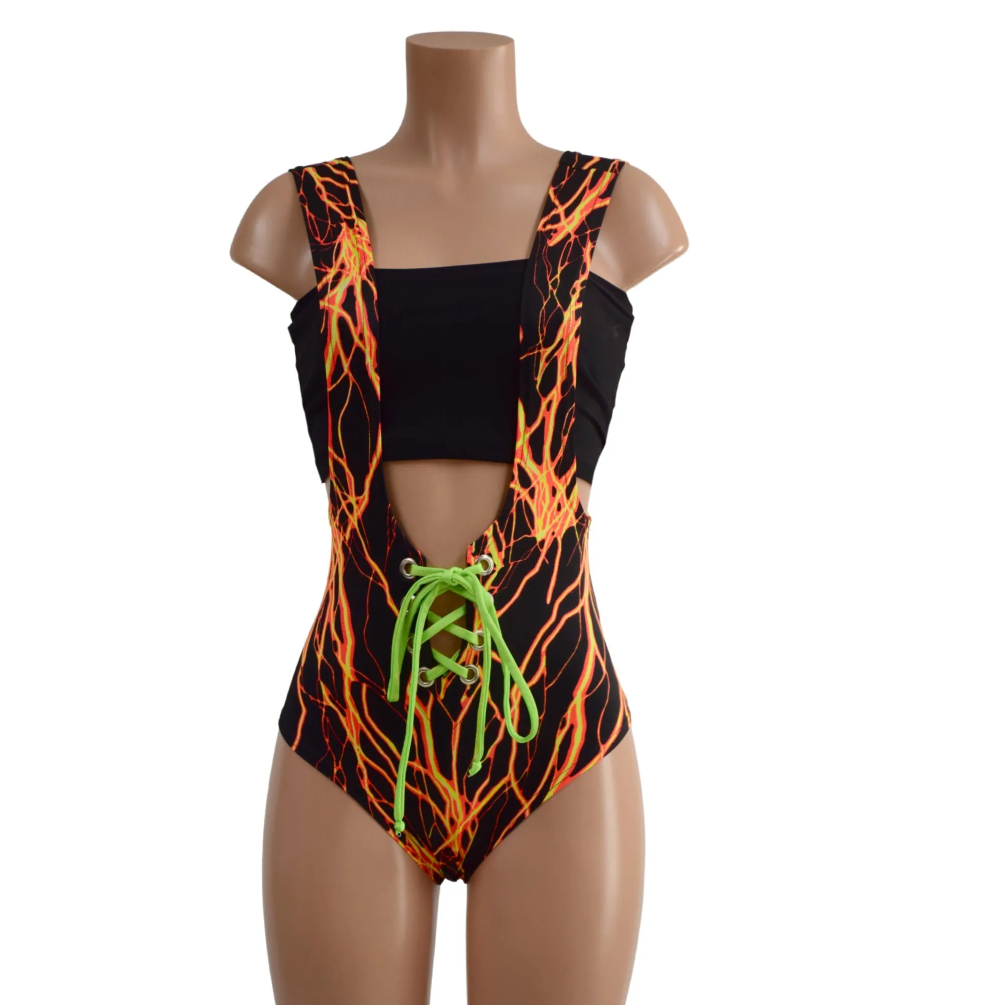 2PC Lace Up Suspender Romper & Tube Top Set