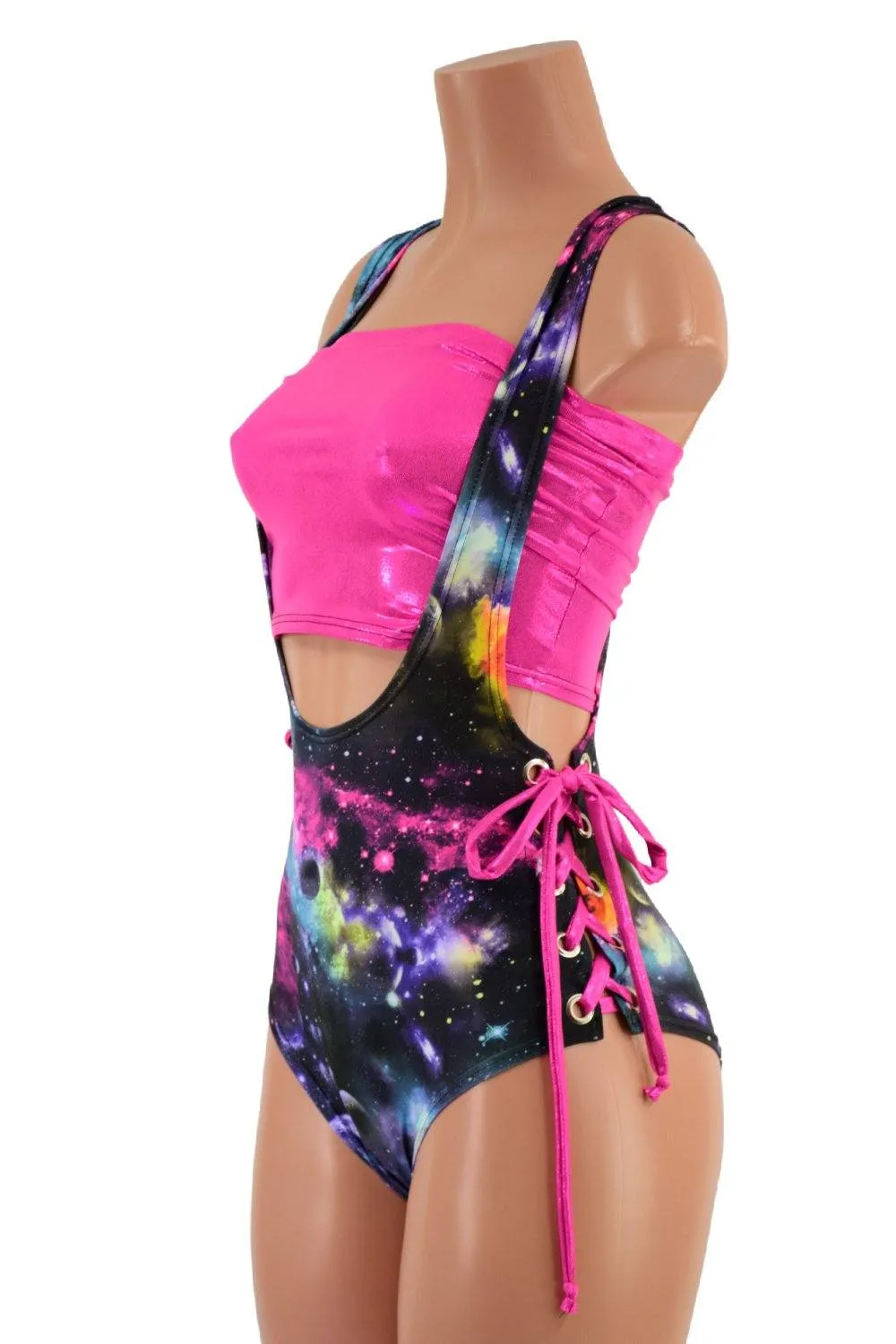 2PC Neon Suspender Romper Set