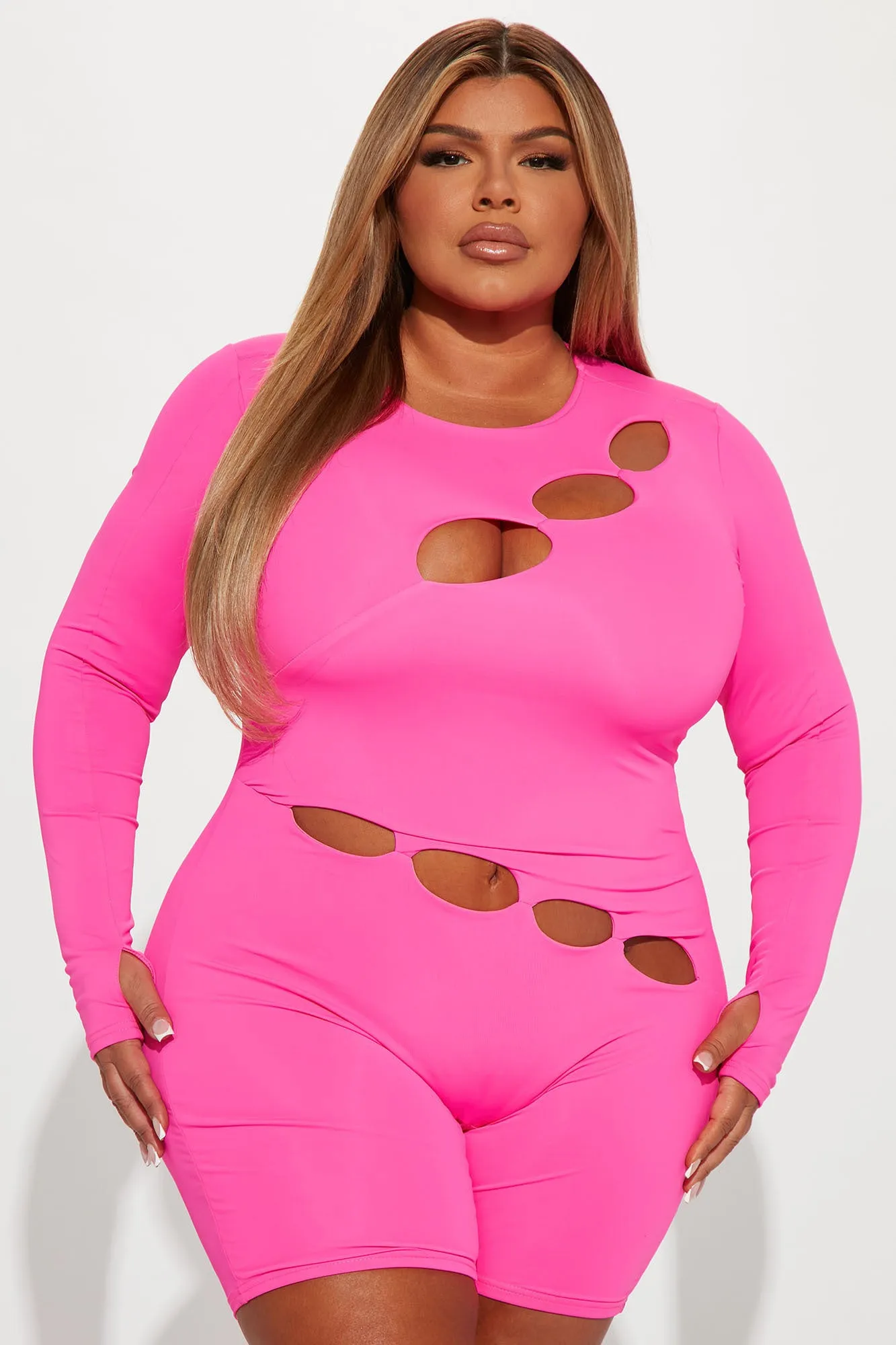 Abigail Cut Out Romper - Neon Pink