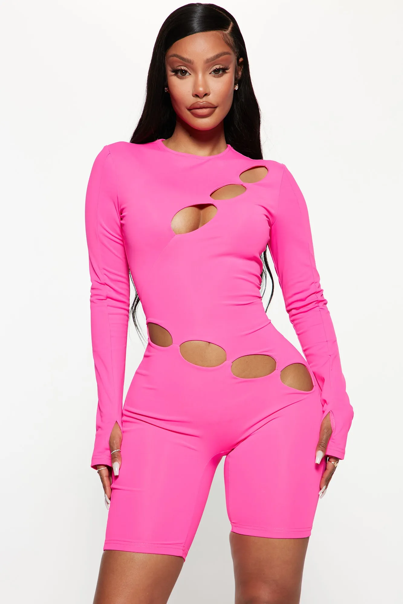 Abigail Cut Out Romper - Neon Pink