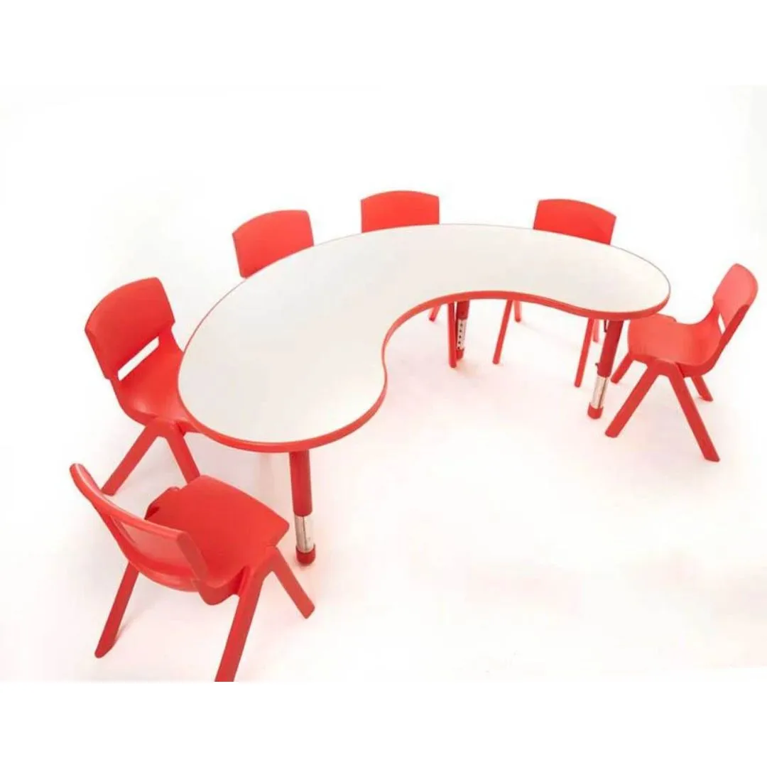 Adjustable Polyethylene Horseshoe Table with Magnolia Top & 6 chairs 35cm