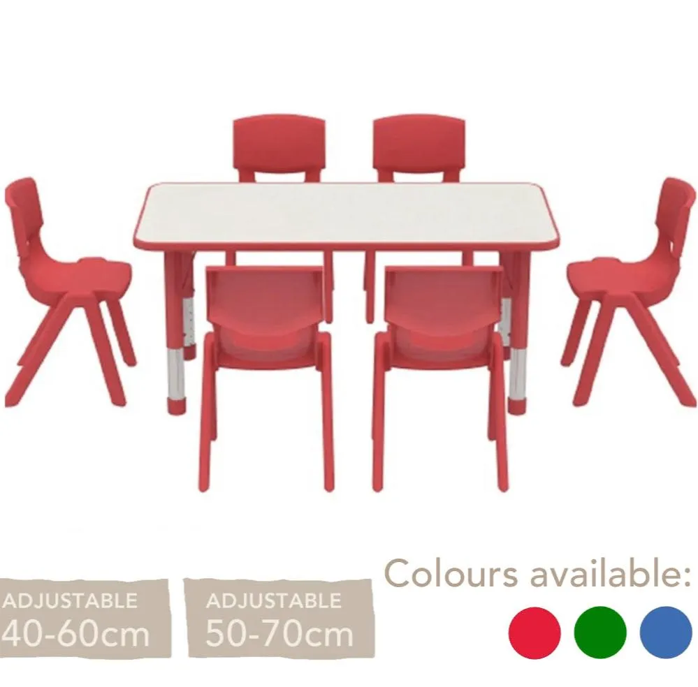 Adjustable Rectangular Polyethylene Table with Orchid White Top - All Heights and Colours