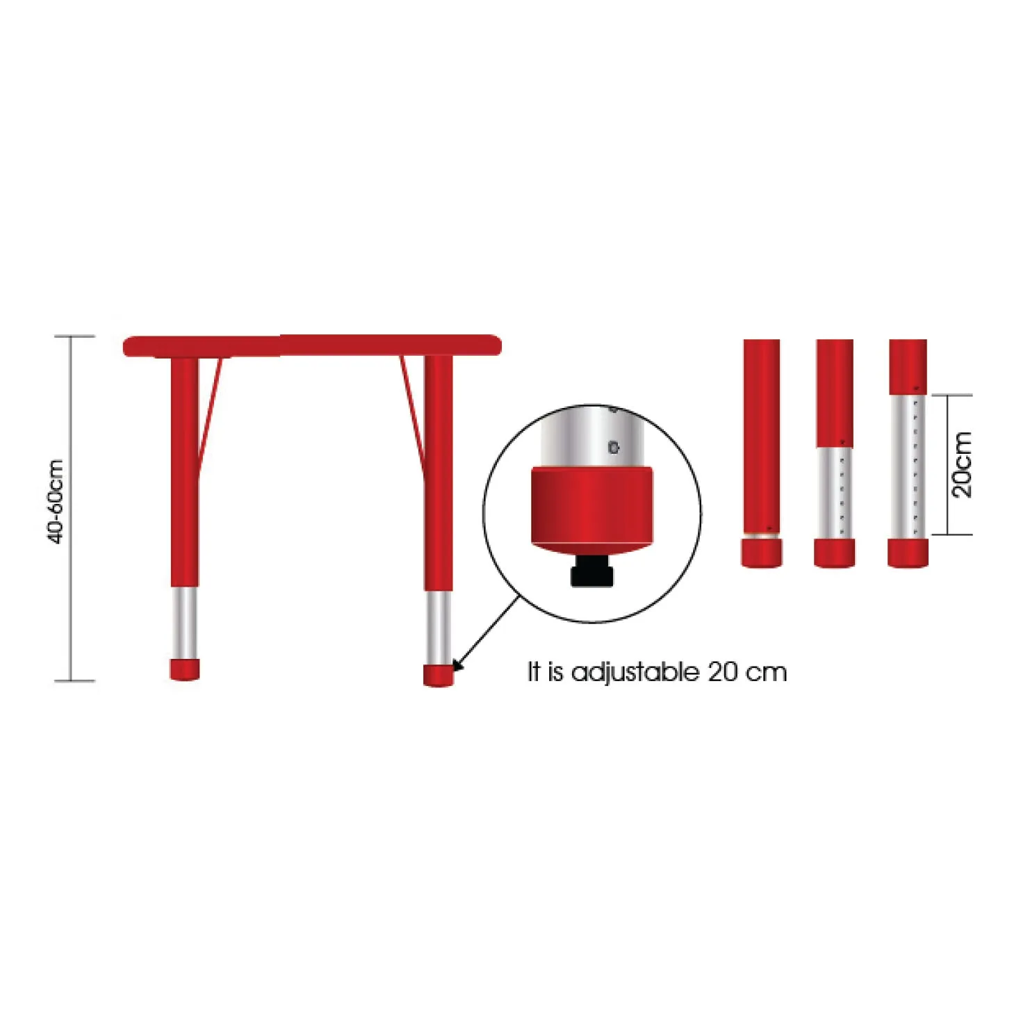 Adjustable Rectangular Polyethylene Table with Orchid White Top - All Heights and Colours