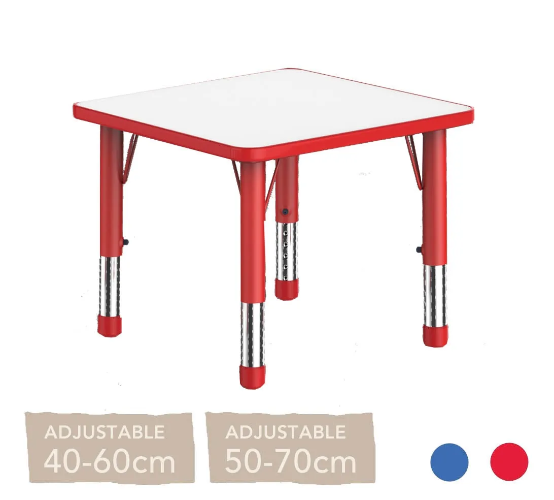 Adjustable Square Polyethylene Table with Orchid White Top - All Heights and Colours