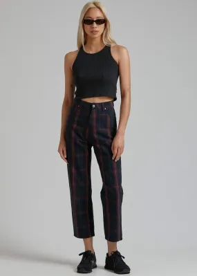 Afends Womens Shelby Conspiracy - Check High Waist Wide Leg Pant - Midnight