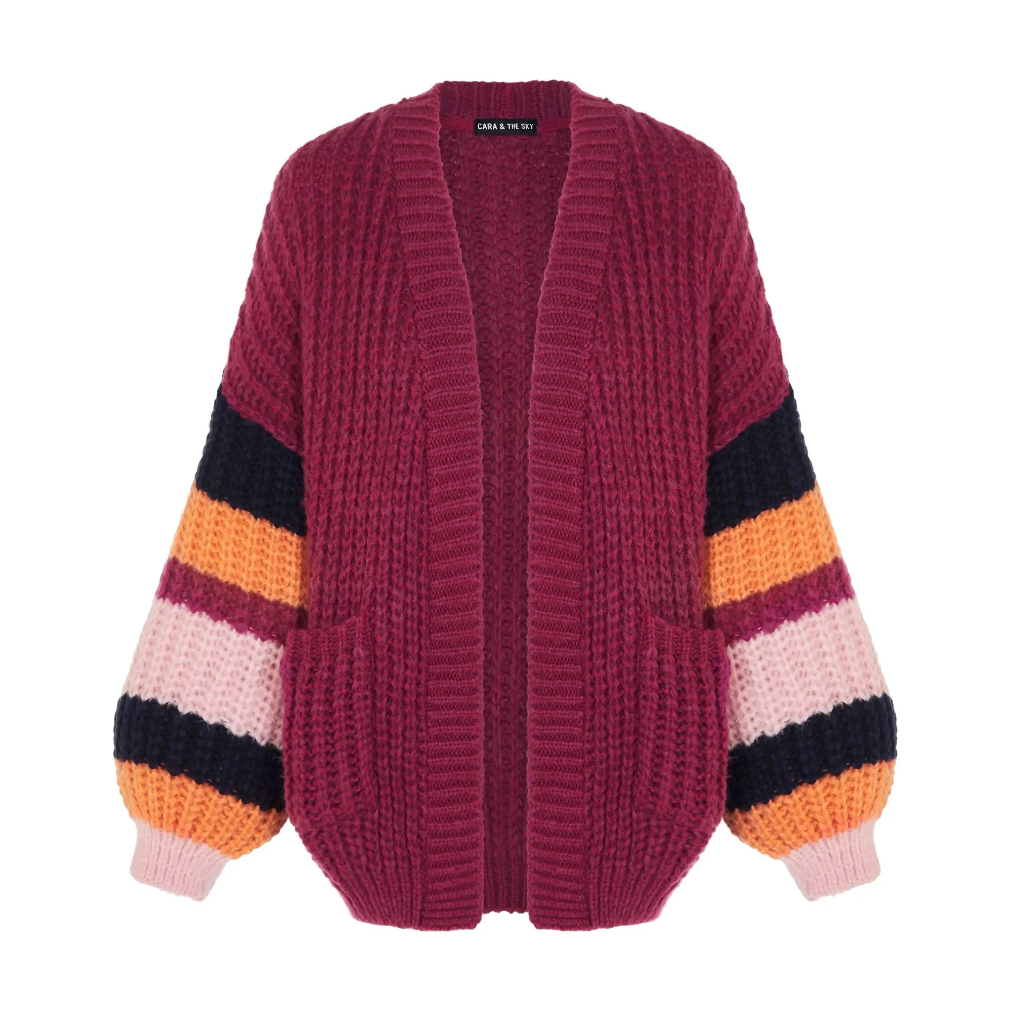 Allie Chunky Stripe Sleeve Cardigan - Berry