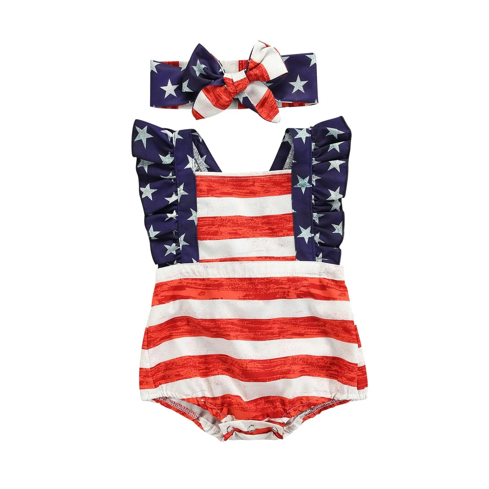 American Flag Baby Girl Romper & Headband