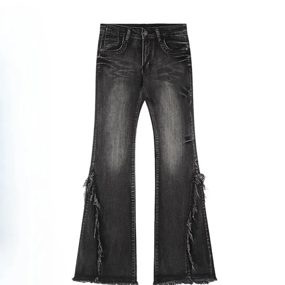 Amozae-New high street retro hottie micro-flare jeans women American Y2k autumn and winter raw edge splicing slim trousers