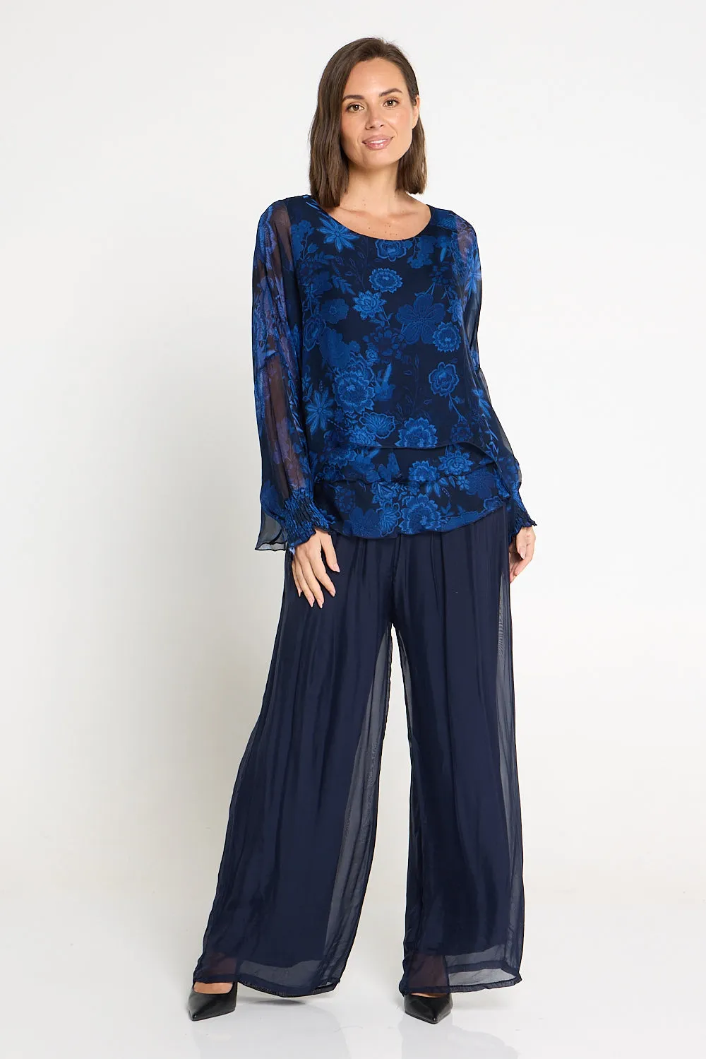 Arlette Silk Pants - Blue Navy