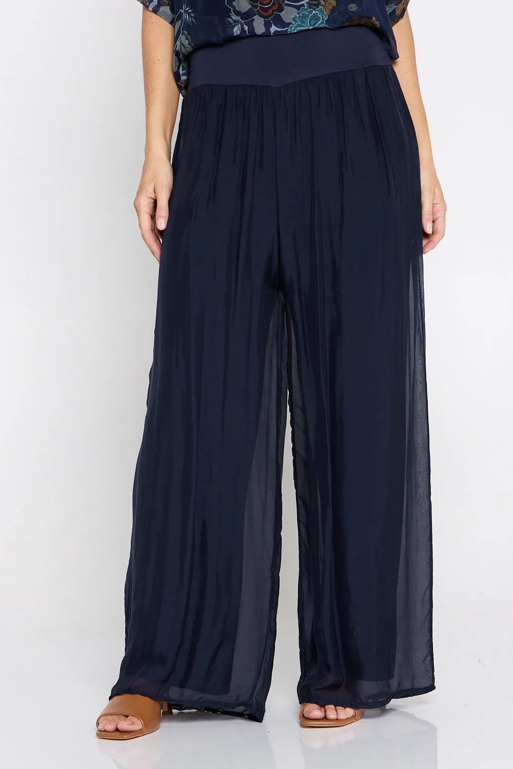 Arlette Silk Pants - Blue Navy