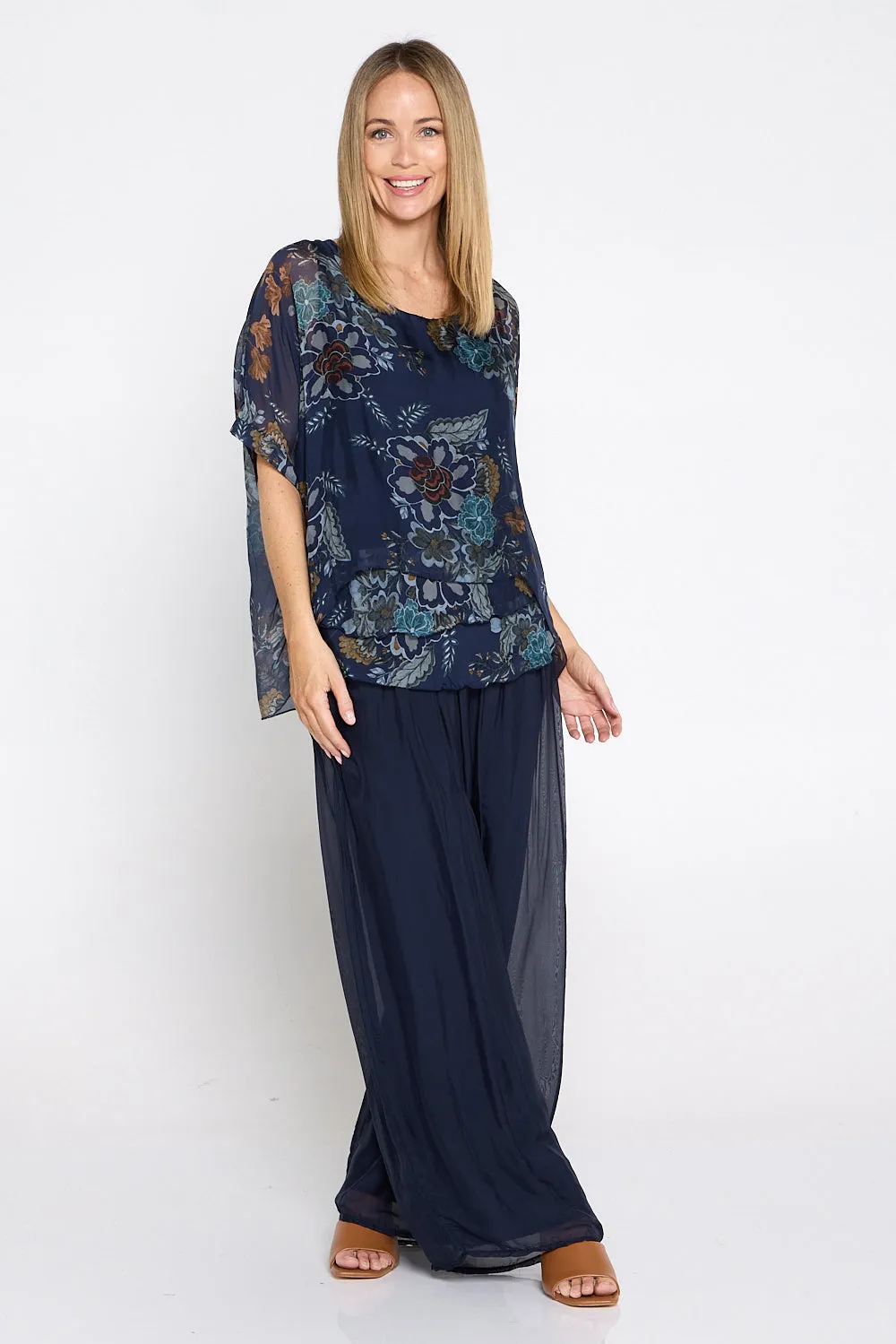 Arlette Silk Pants - Blue Navy