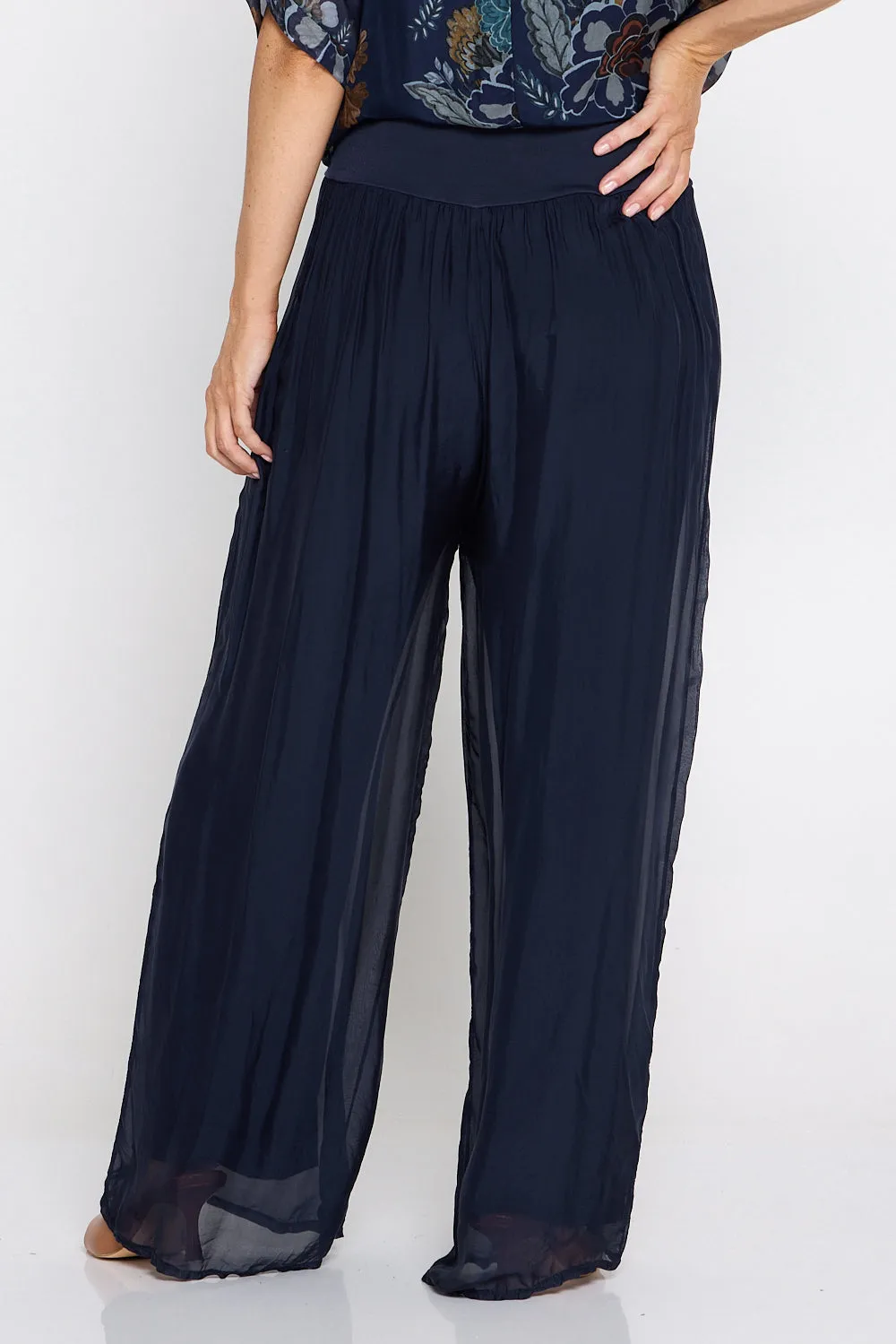 Arlette Silk Pants - Blue Navy