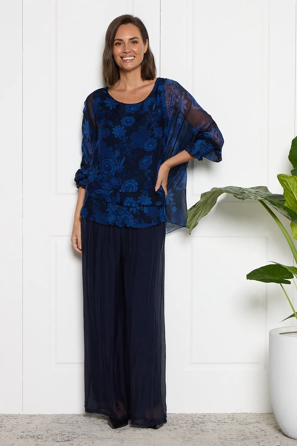 Arlette Silk Pants - Blue Navy