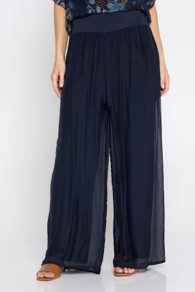 Arlette Silk Pants - Blue Navy