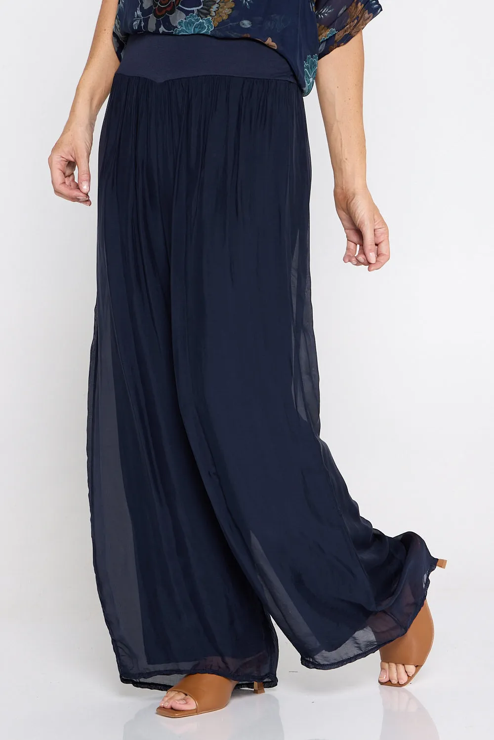 Arlette Silk Pants - Blue Navy