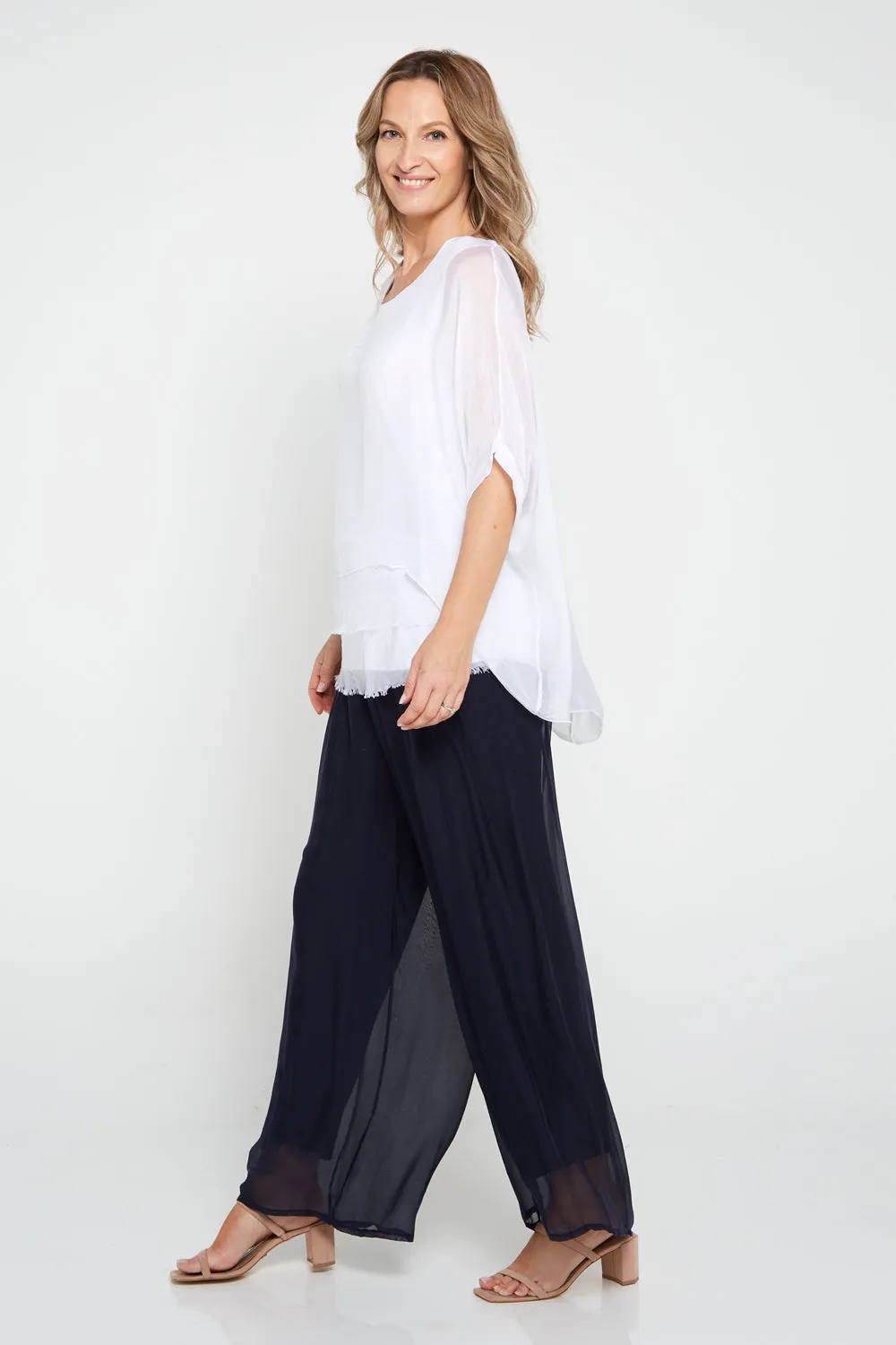 Arlette Silk Pants - Blue Navy