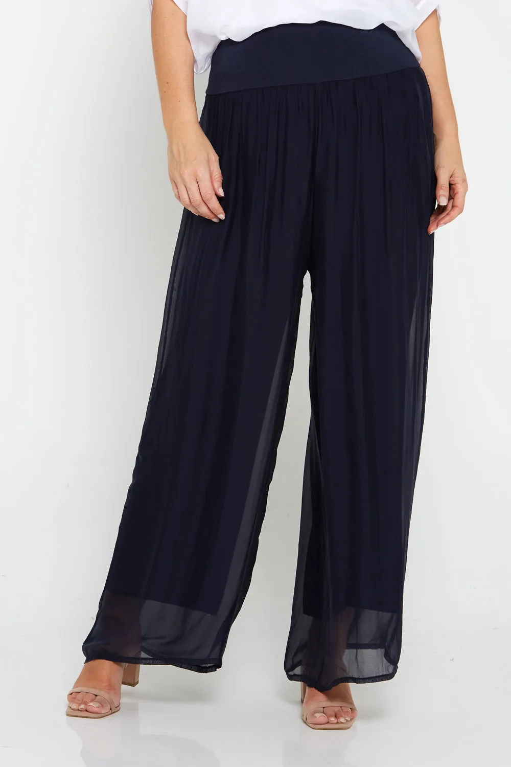 Arlette Silk Pants - Blue Navy