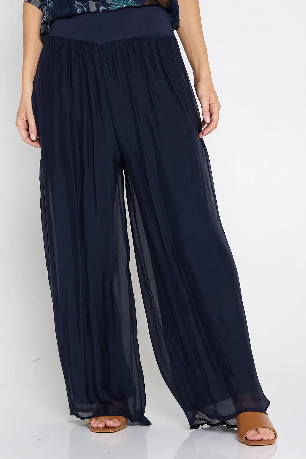 Arlette Silk Pants - Blue Navy