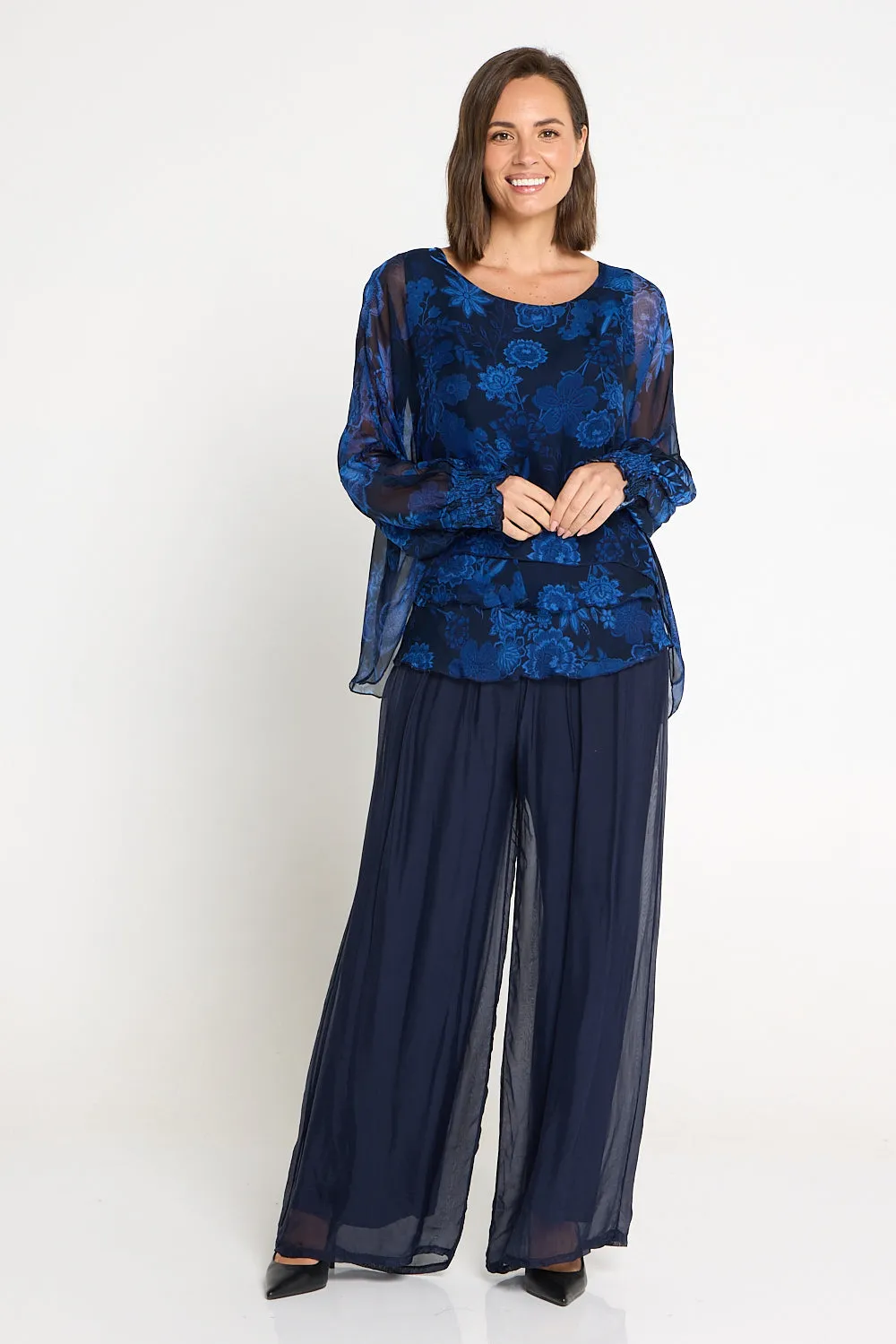 Arlette Silk Pants - Blue Navy