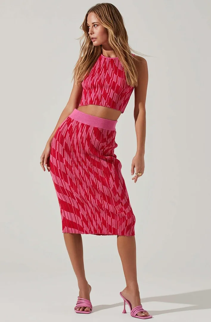 ASTR The Label Alana Knit Pencil Midi Skirt in Pink Red