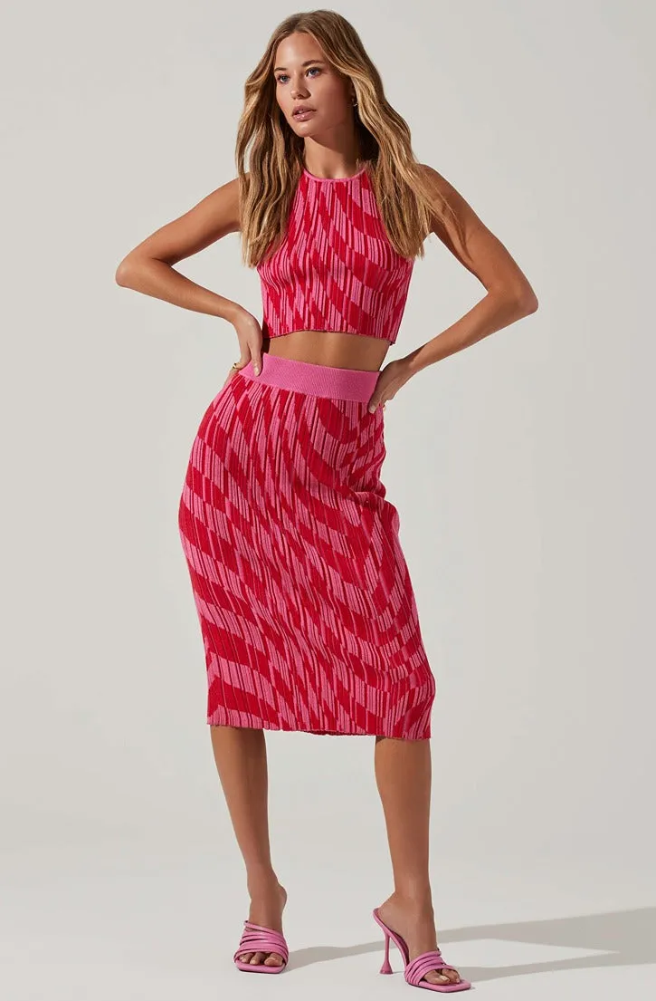 ASTR The Label Alana Knit Pencil Midi Skirt in Pink Red