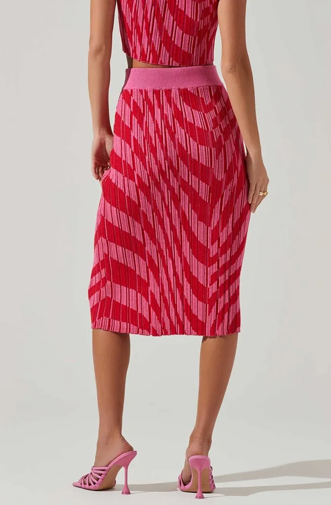 ASTR The Label Alana Knit Pencil Midi Skirt in Pink Red