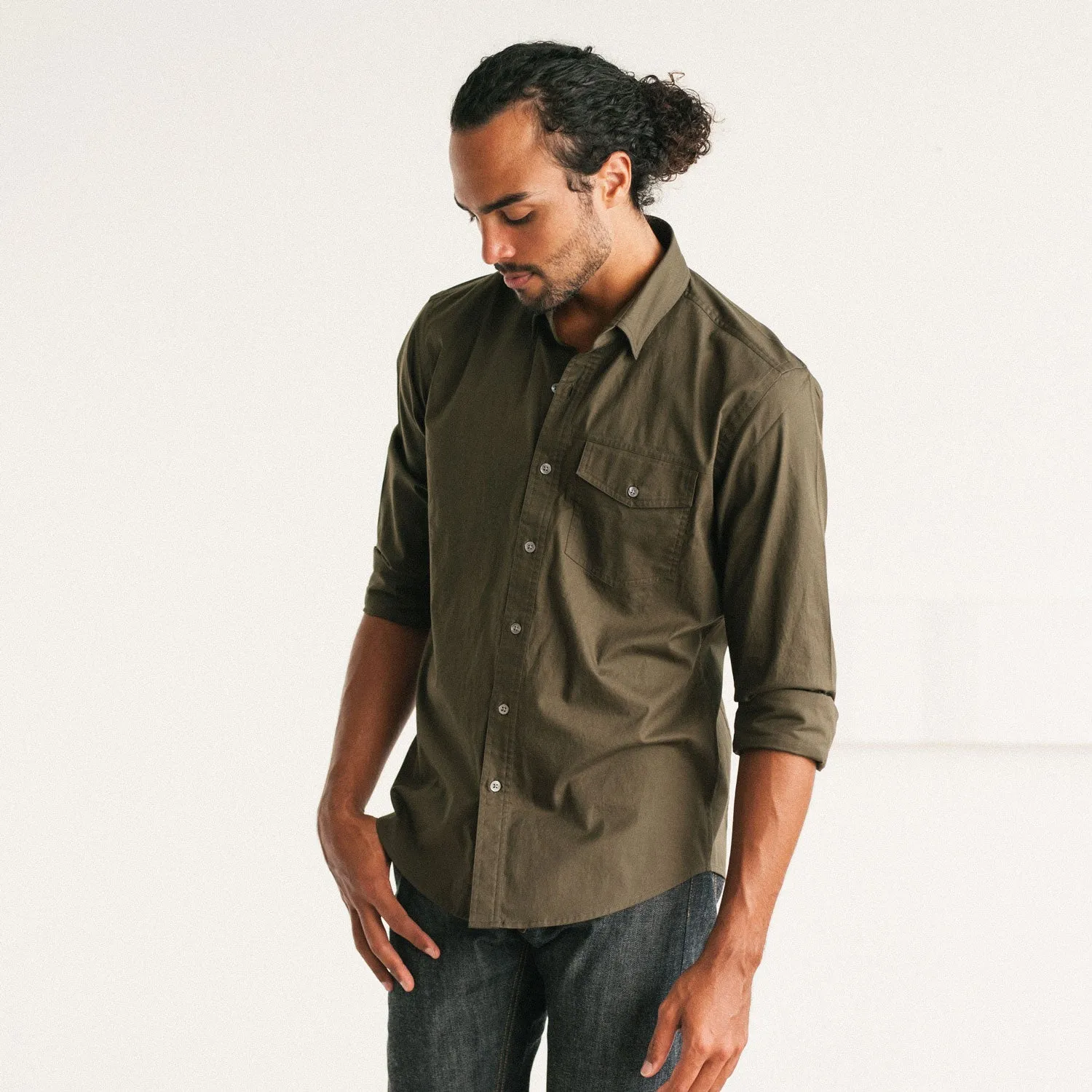 Author Casual Shirt – Dark Fatigue Green Cotton Twill