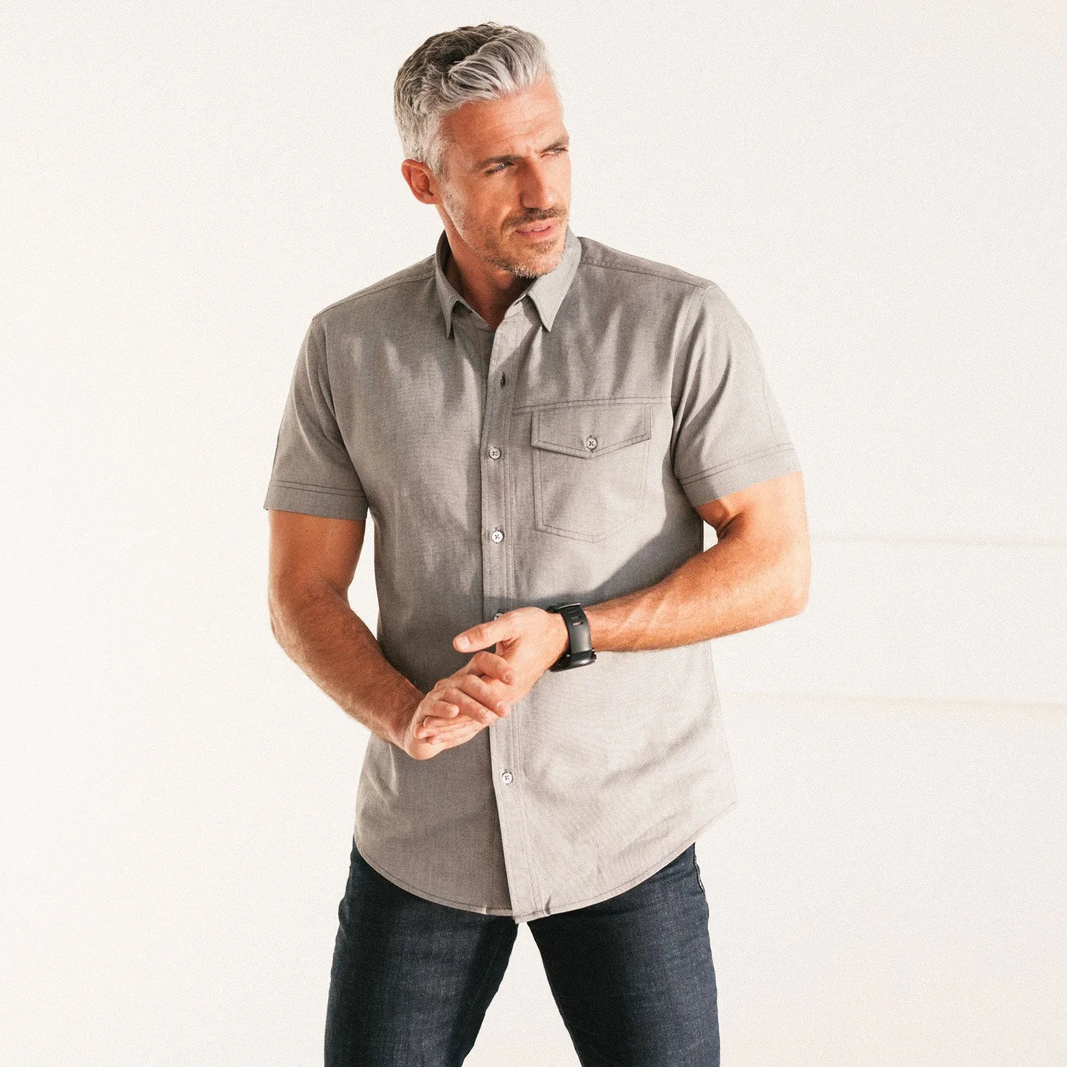 Author Short Sleeve Casual Shirt – Flint Gray Cotton Oxford