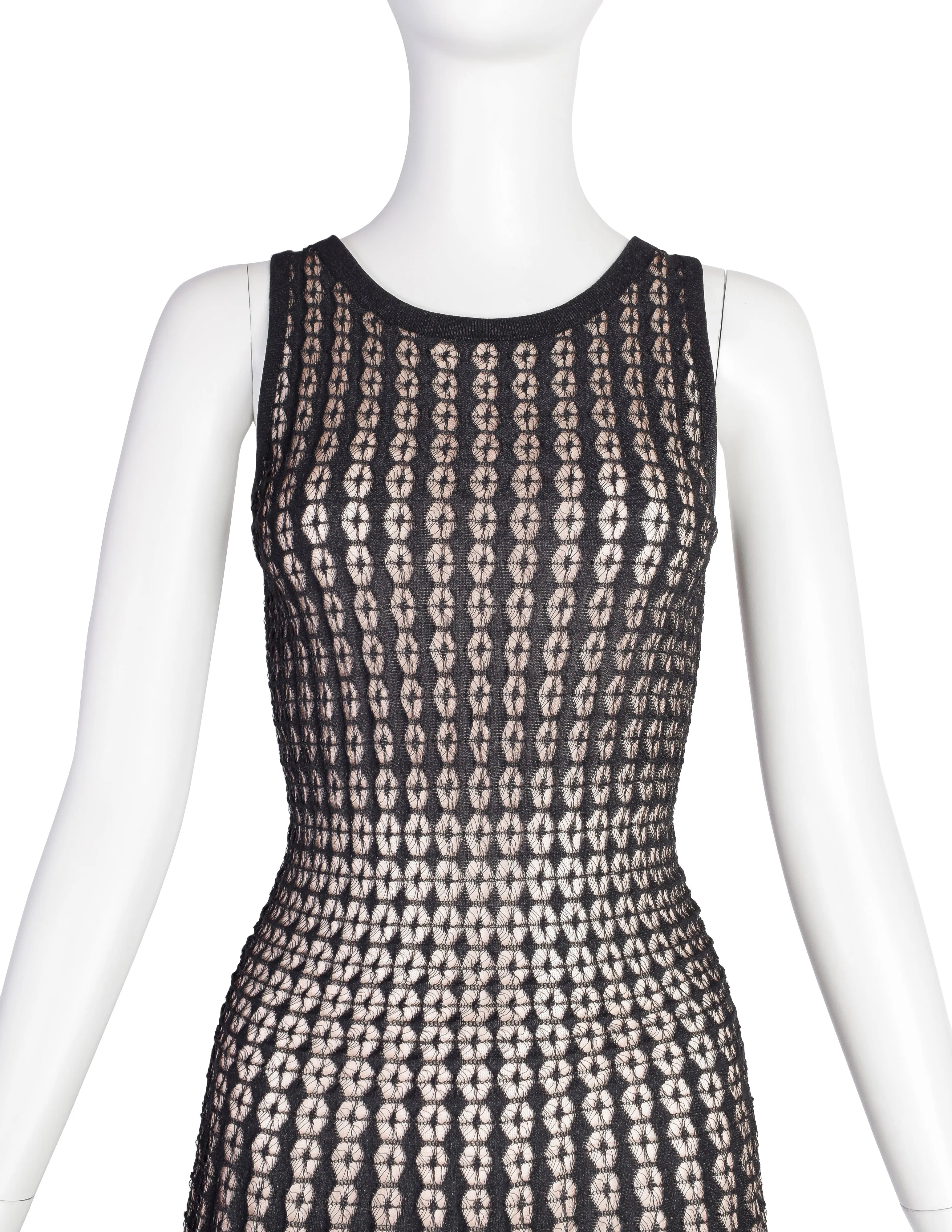 Azzedine Alaia SS 2011 Black Knit Beige Mesh Jacquard Dress