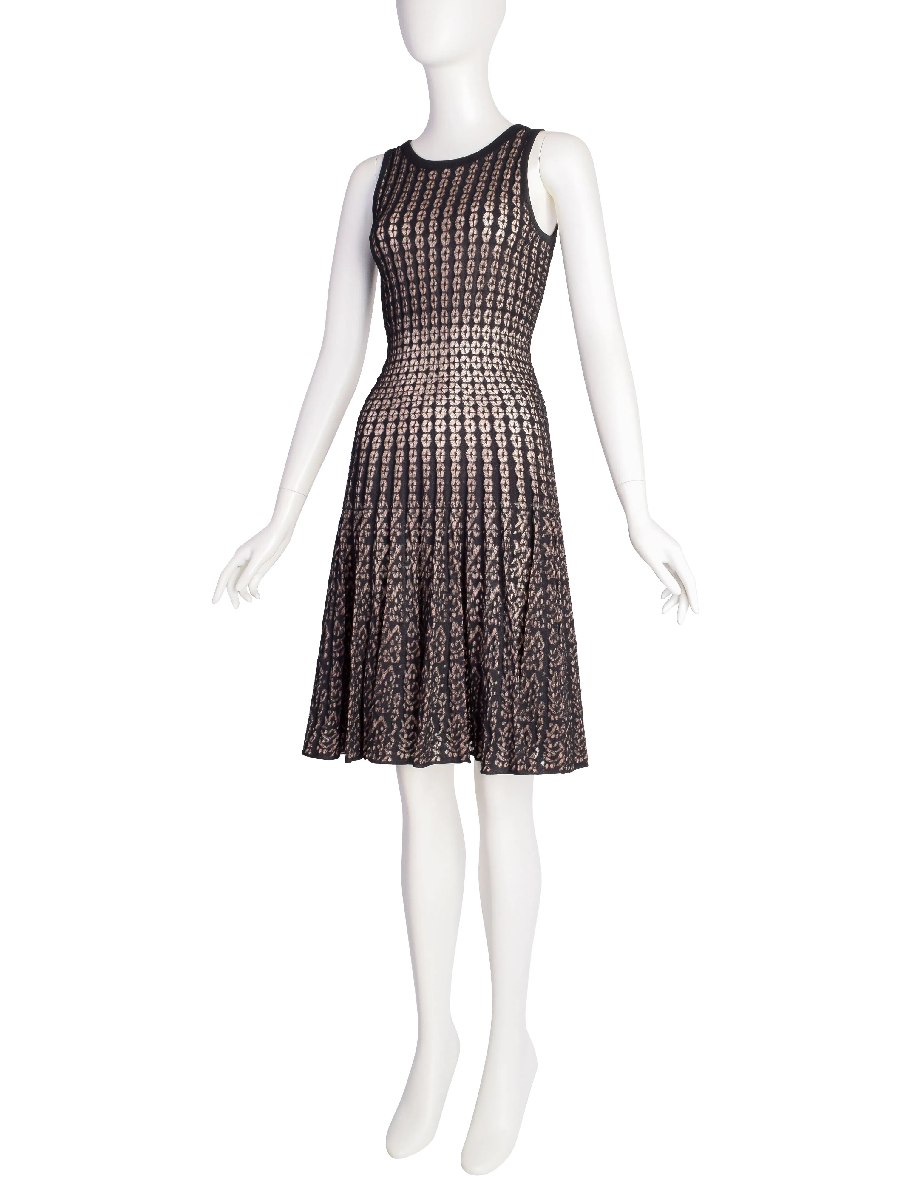 Azzedine Alaia SS 2011 Black Knit Beige Mesh Jacquard Dress