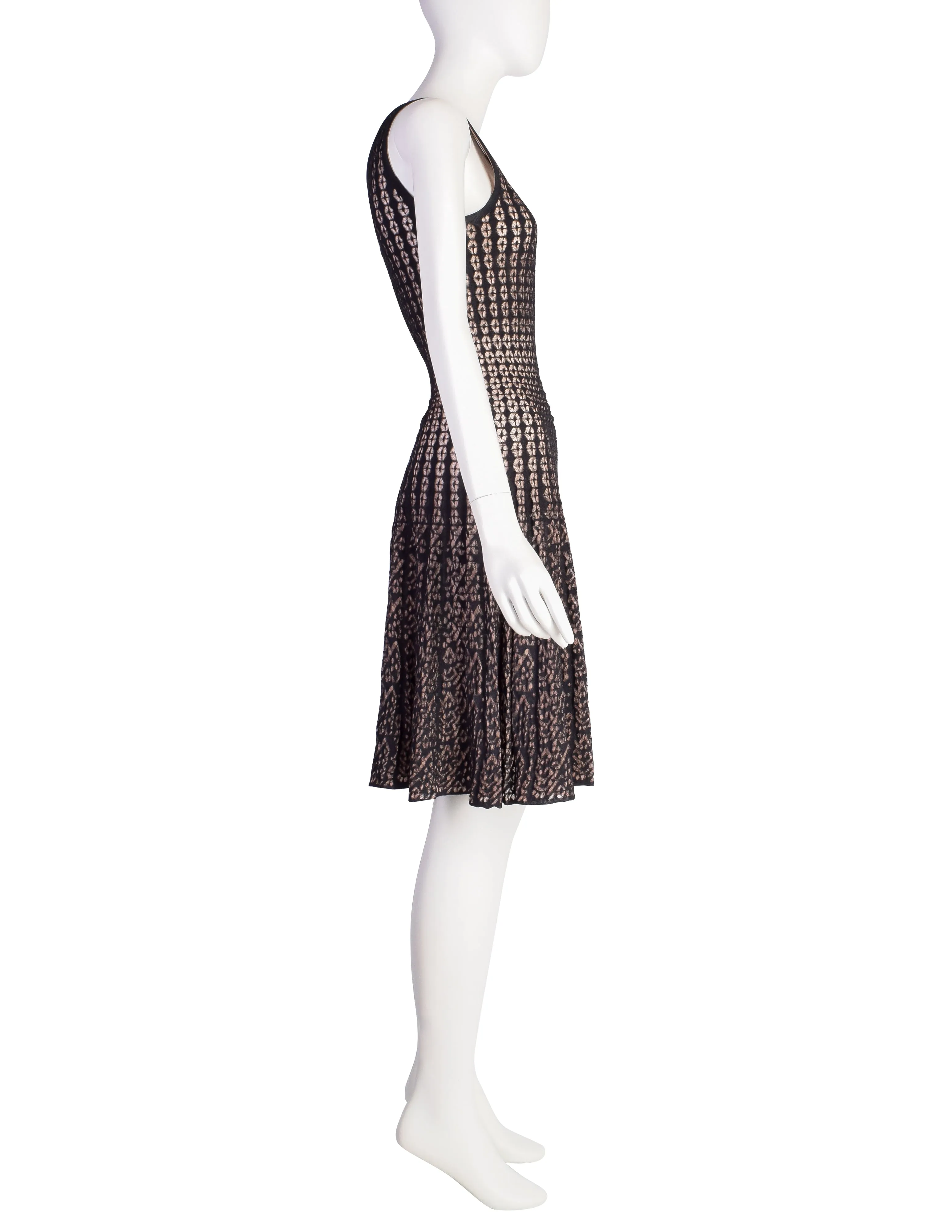 Azzedine Alaia SS 2011 Black Knit Beige Mesh Jacquard Dress