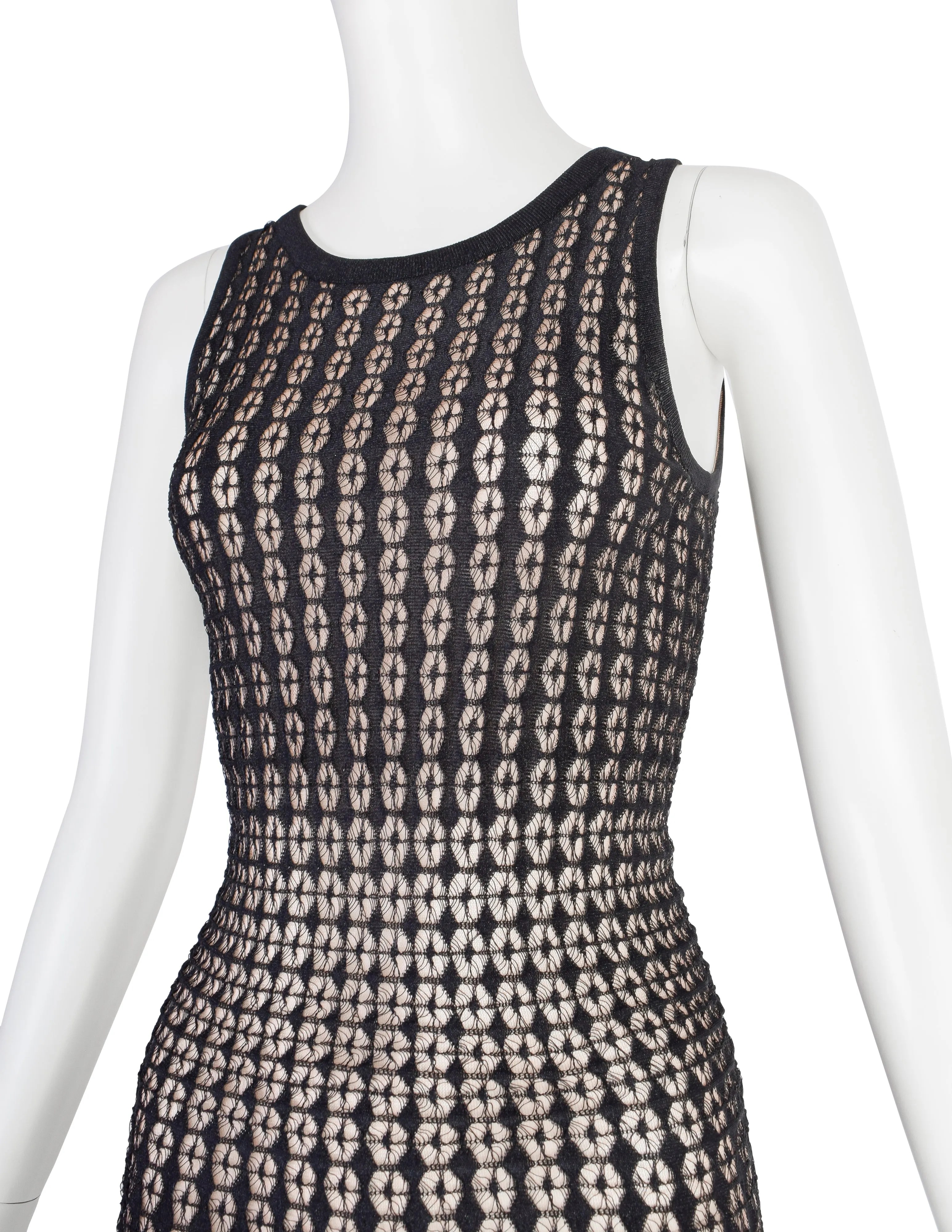 Azzedine Alaia SS 2011 Black Knit Beige Mesh Jacquard Dress