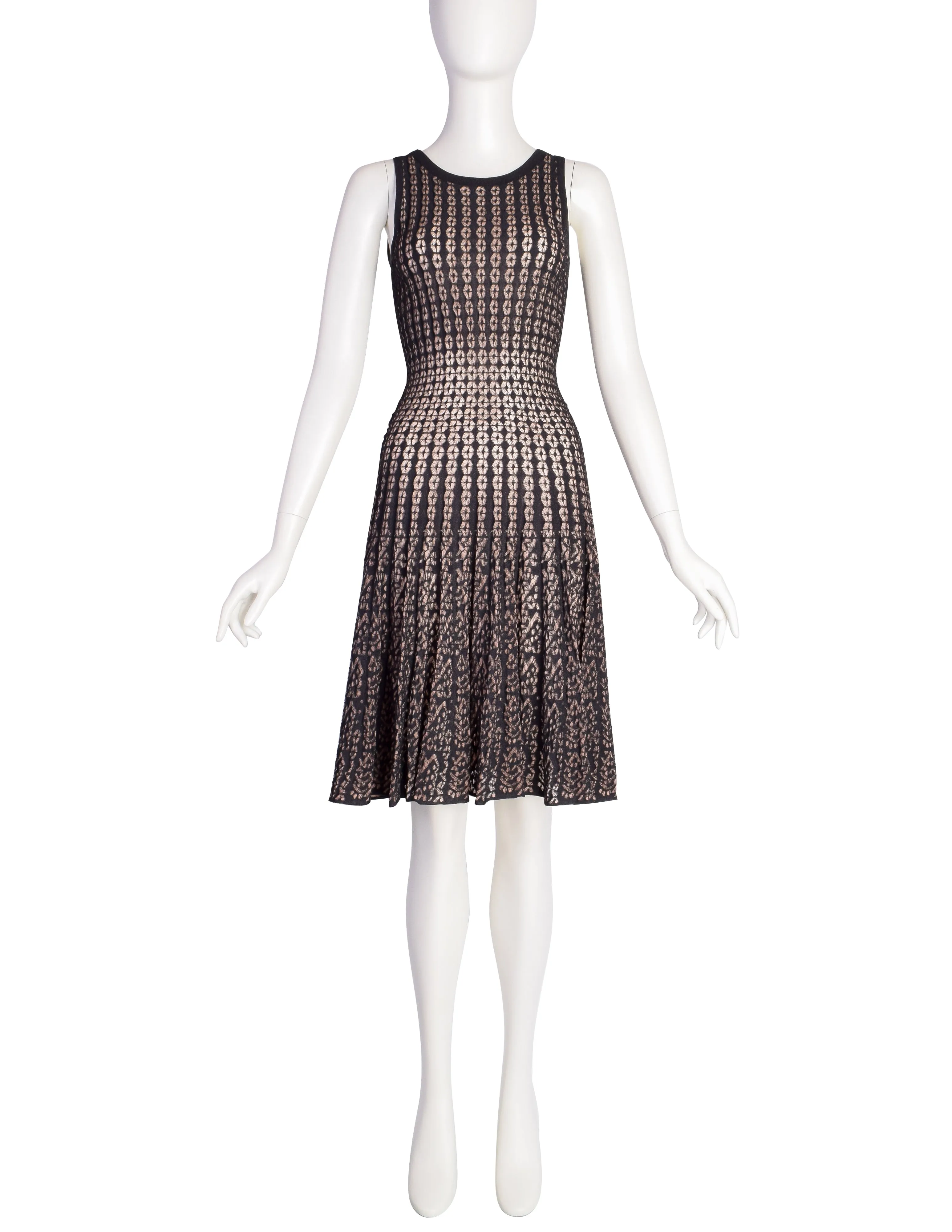 Azzedine Alaia SS 2011 Black Knit Beige Mesh Jacquard Dress