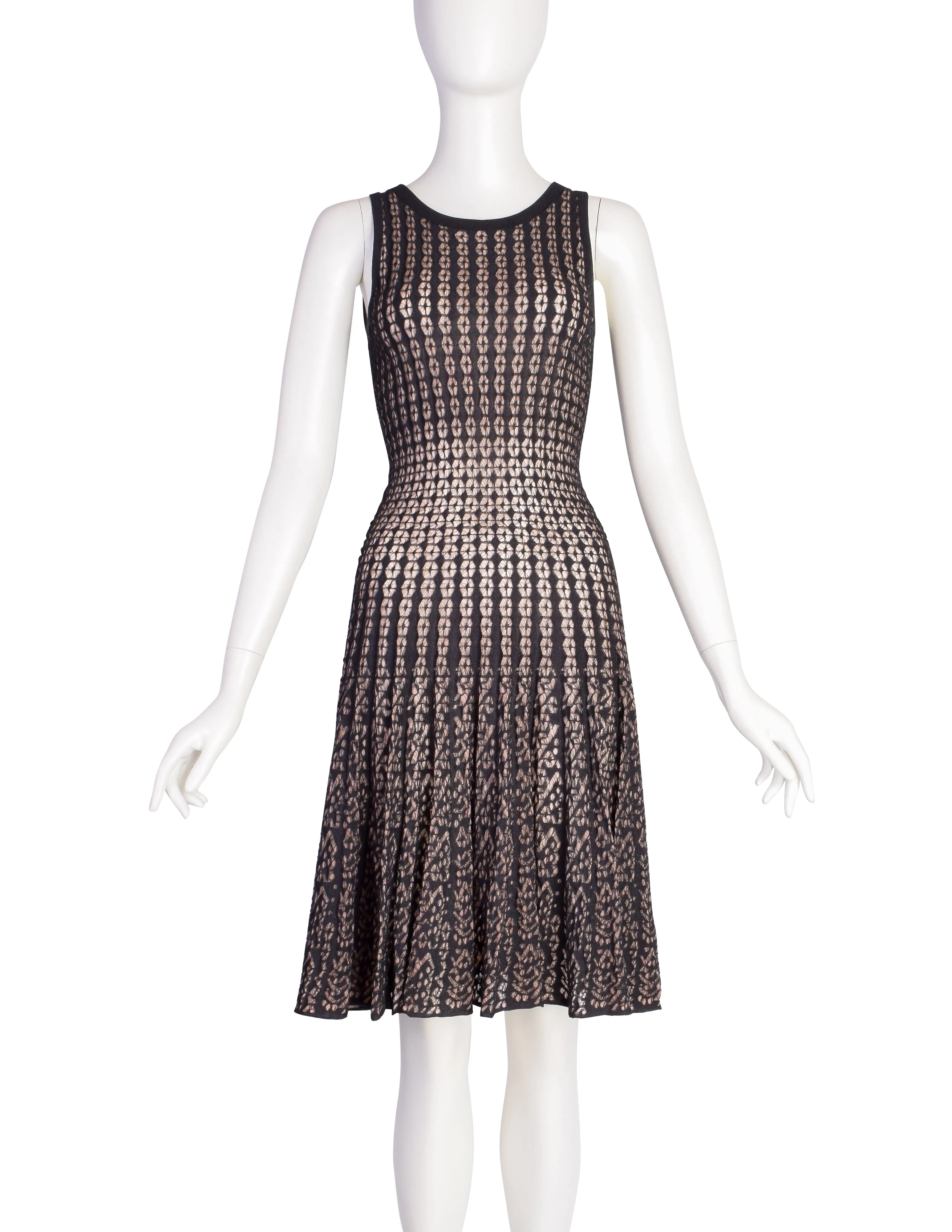 Azzedine Alaia SS 2011 Black Knit Beige Mesh Jacquard Dress