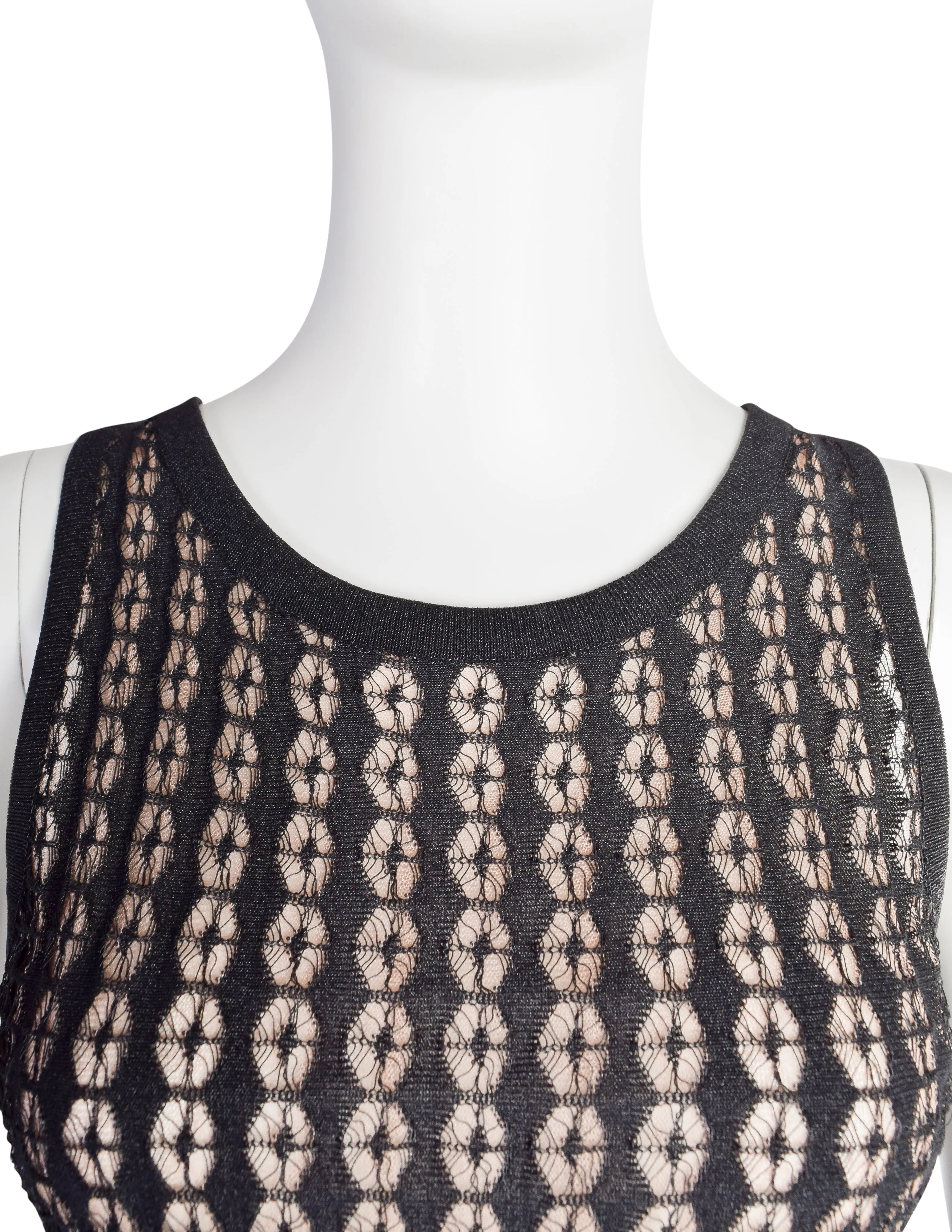 Azzedine Alaia SS 2011 Black Knit Beige Mesh Jacquard Dress