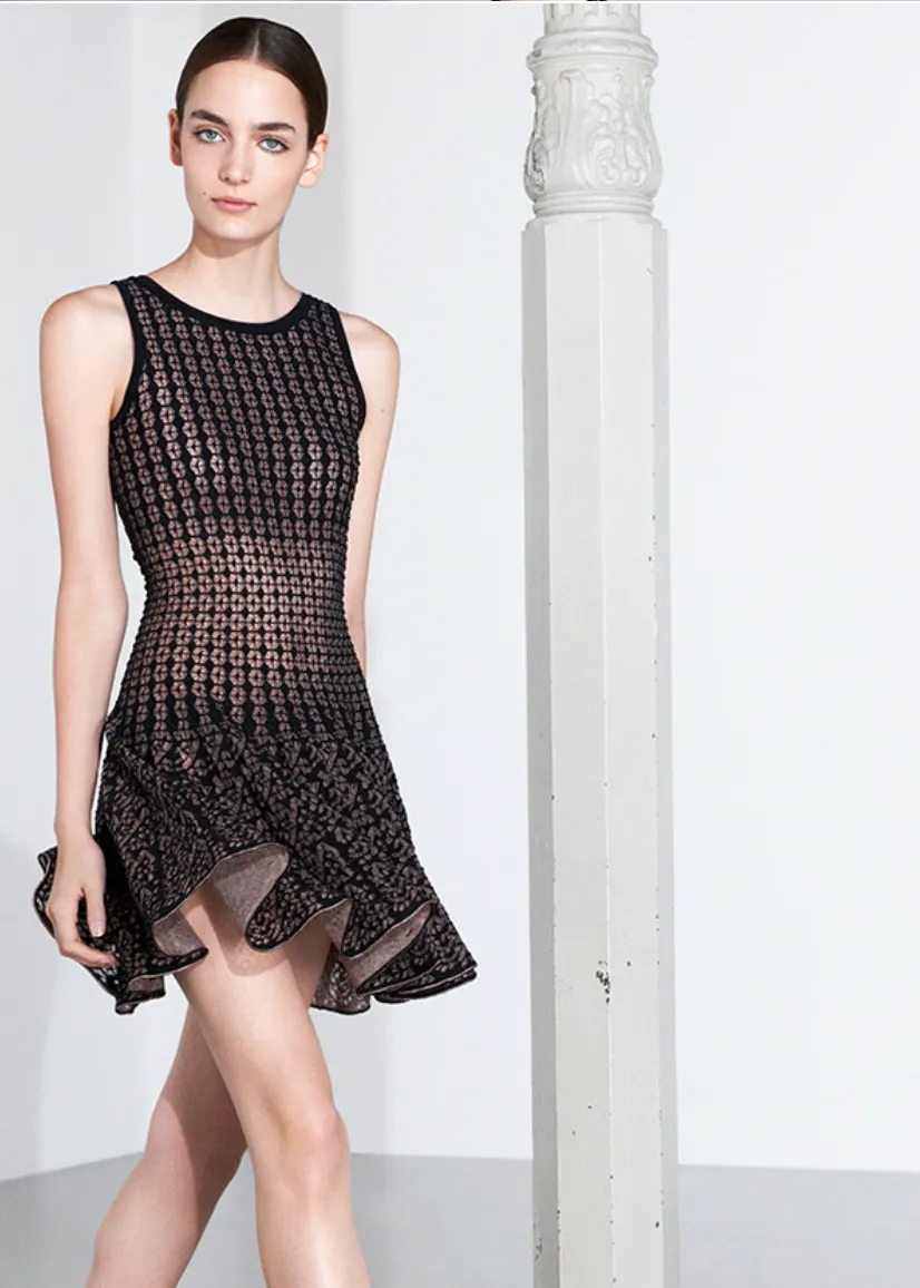 Azzedine Alaia SS 2011 Black Knit Beige Mesh Jacquard Dress